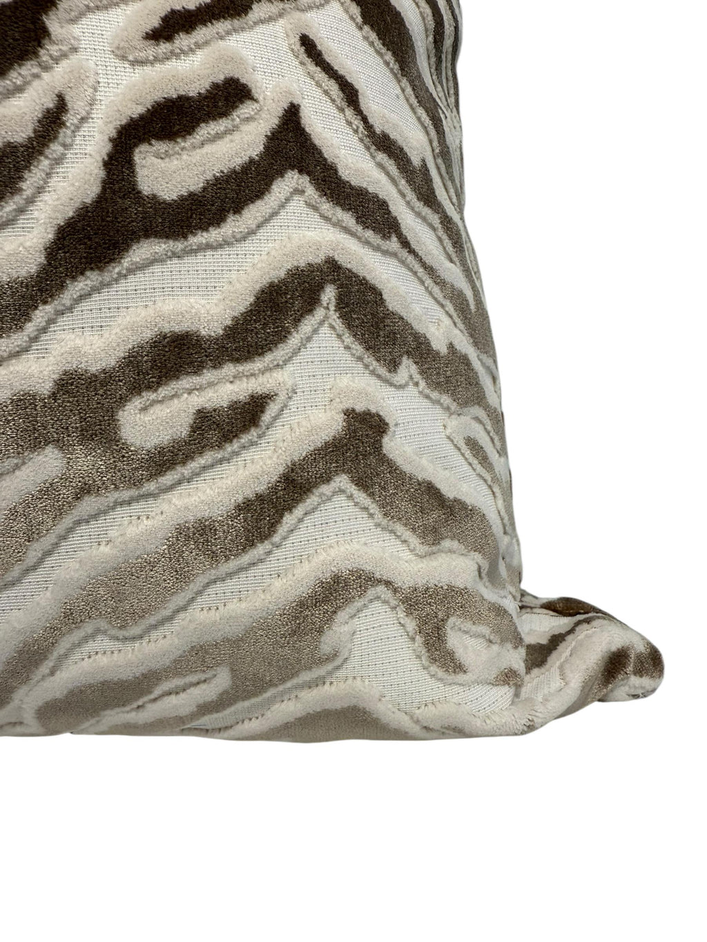 Handmade Velvet Zebra Print Pillow Cover: Taupe & Cream Cushion