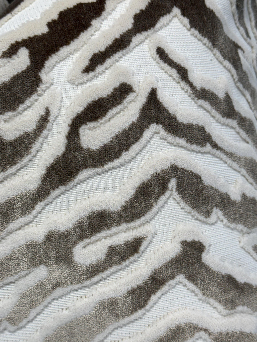 Handmade Velvet Zebra Print Pillow Cover: Taupe & Cream Cushion