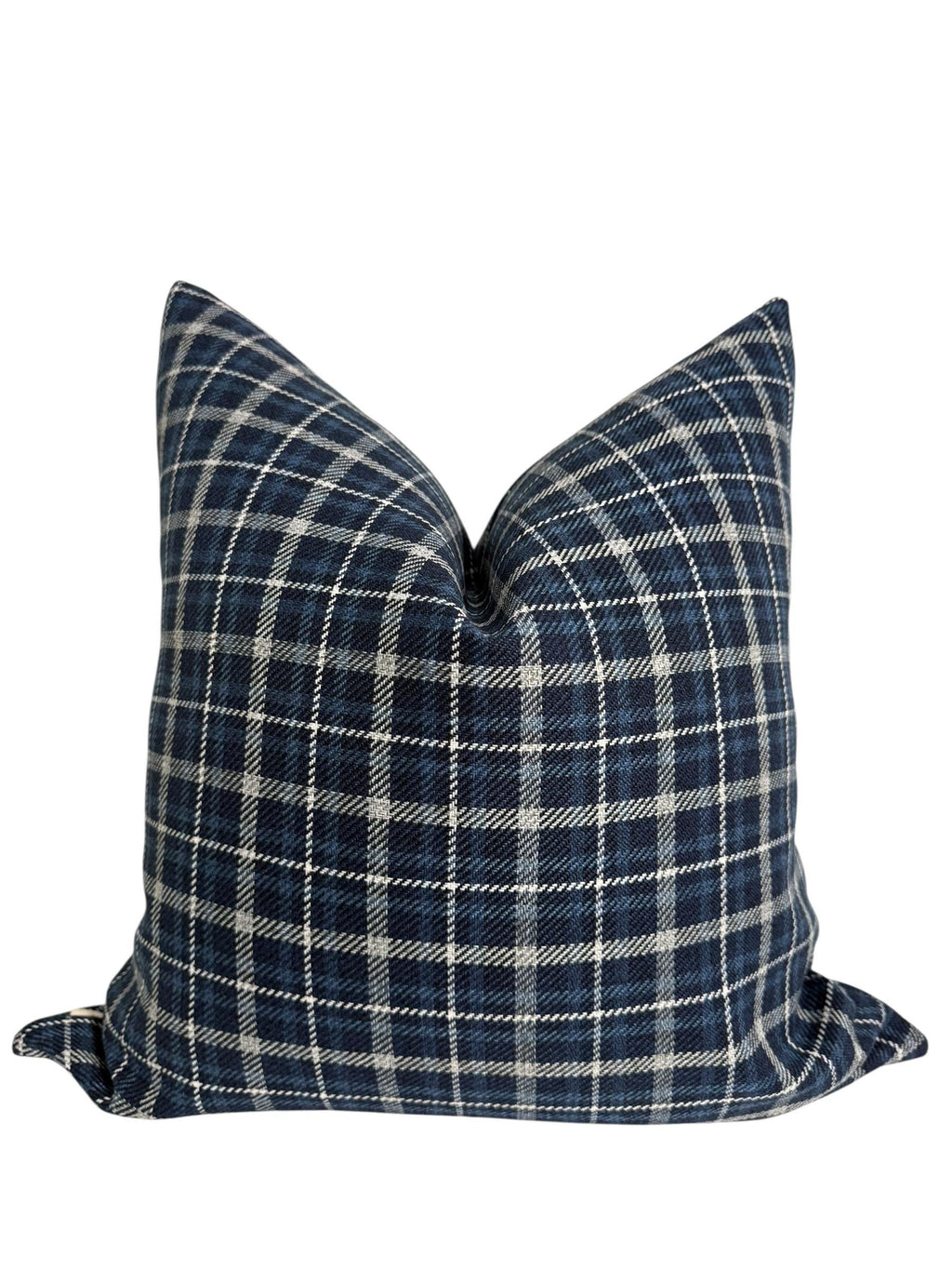 Handmade Navy Plaid Pillow Cover: Farmhouse Tartan Throw Cushion