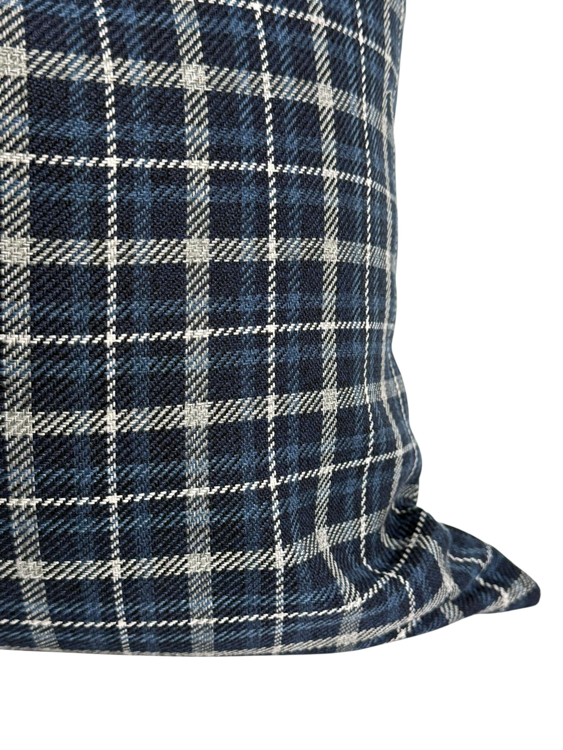 Handmade Navy Plaid Pillow Cover: Farmhouse Tartan Throw Cushion