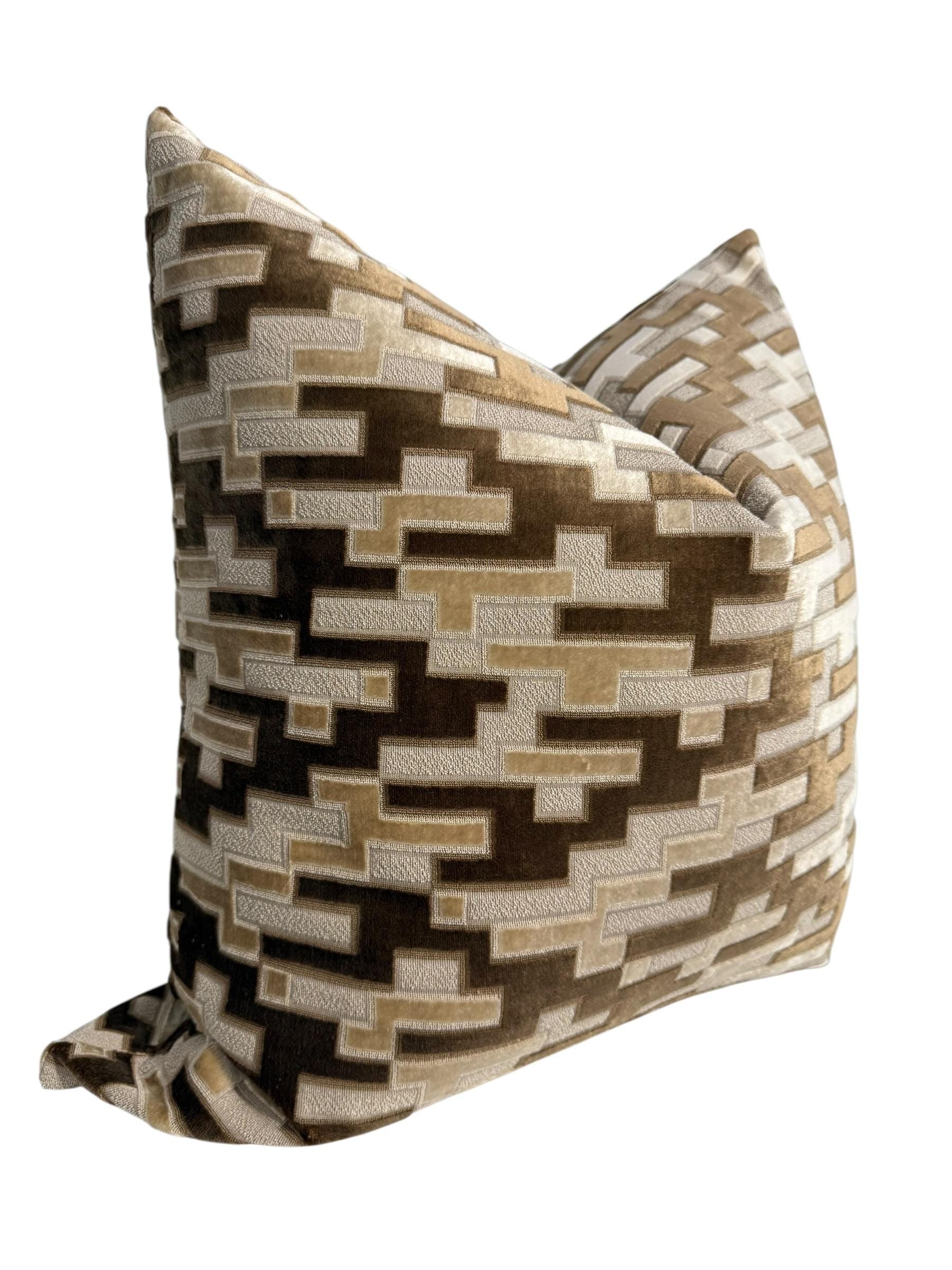 Geometric Velvet Pillow Cover: Brown Beige Textured Accent Cushion