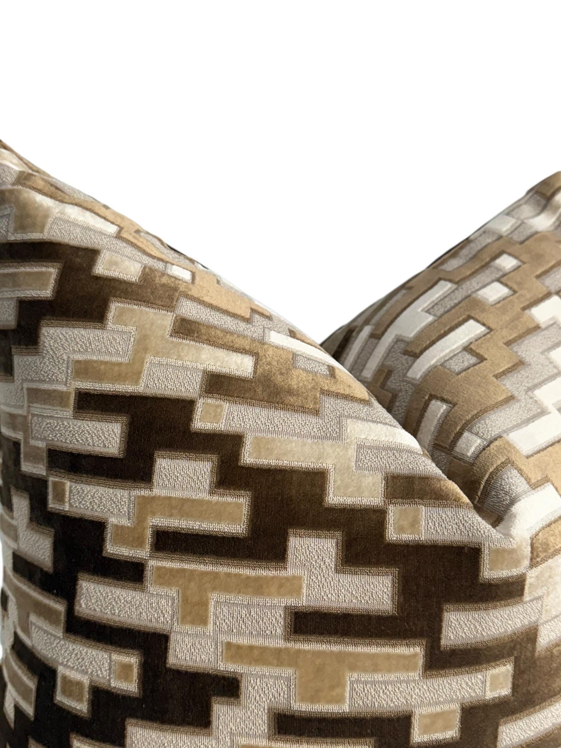 Geometric Velvet Pillow Cover: Brown Beige Textured Accent Cushion