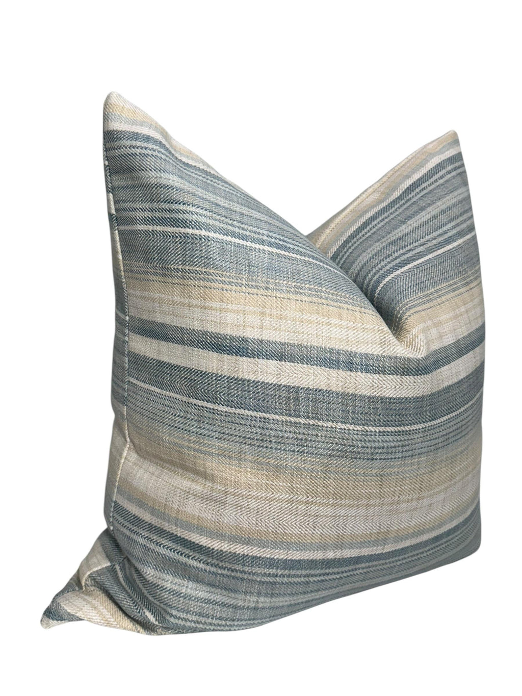 Handmade Blue and Beige Striped Pillow Cover: Woven Coastal Decor
