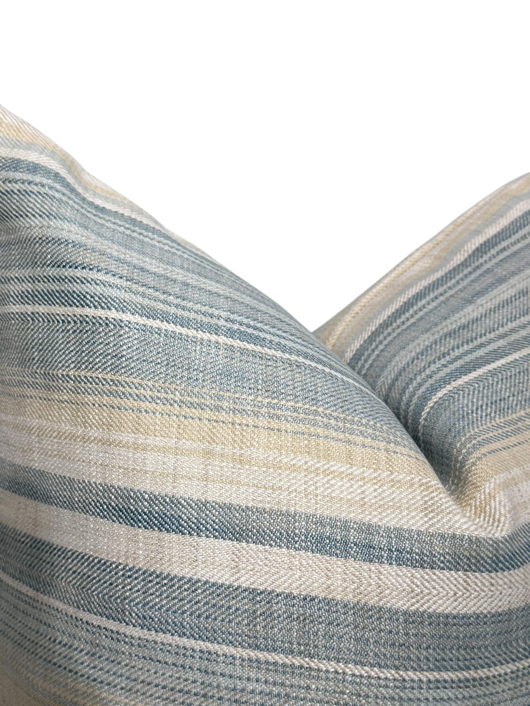 Handmade Blue and Beige Striped Pillow Cover: Woven Coastal Decor