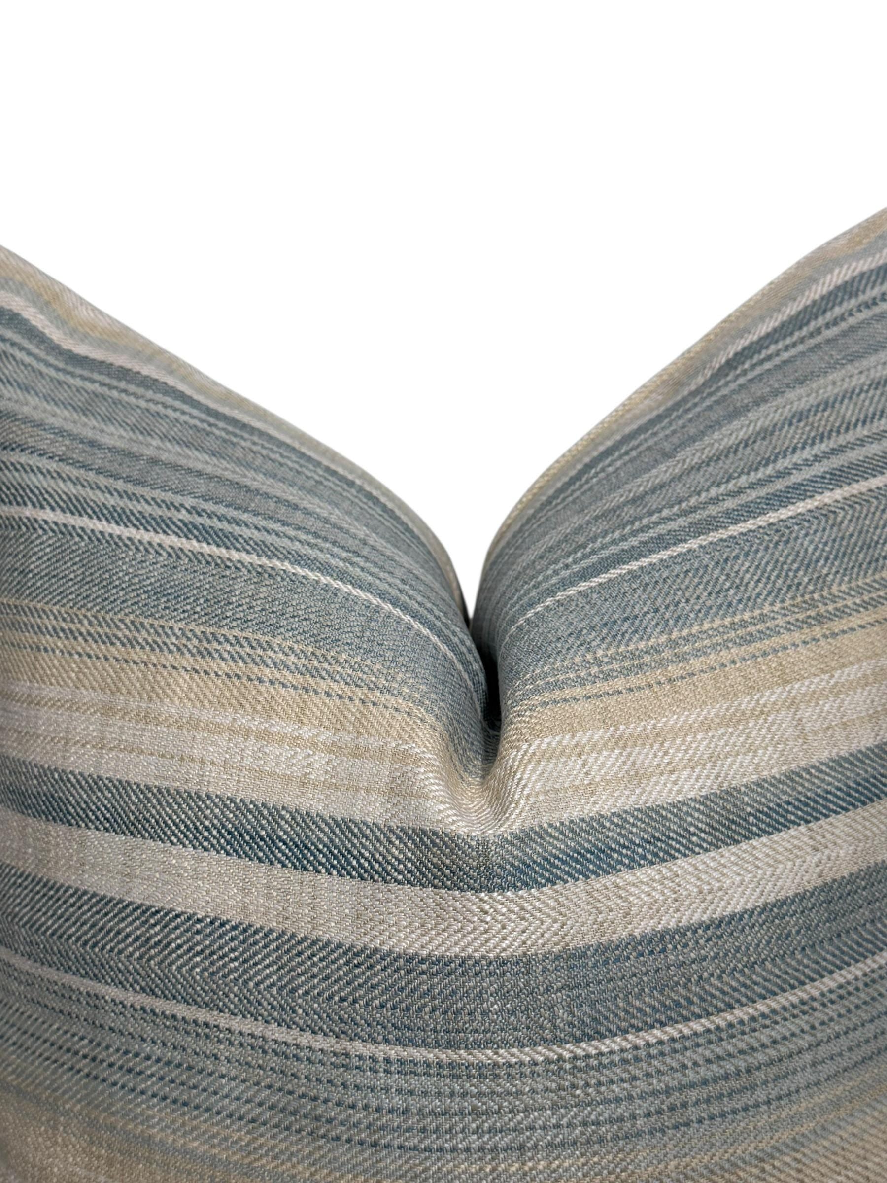Handmade Blue and Beige Striped Pillow Cover: Woven Coastal Decor