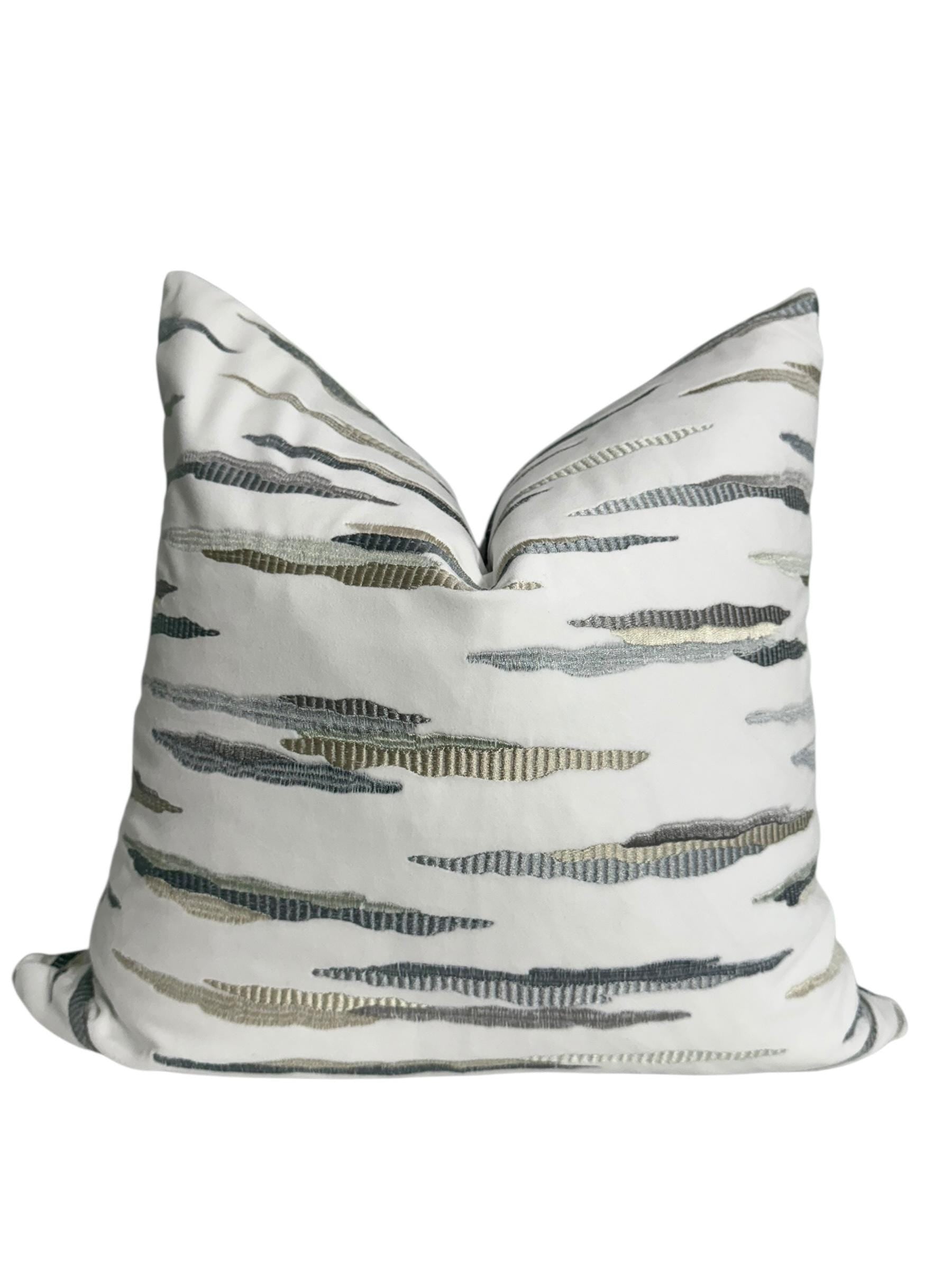 Textured Wave Embroidered Pillow Cover: Modern Coastal Accent