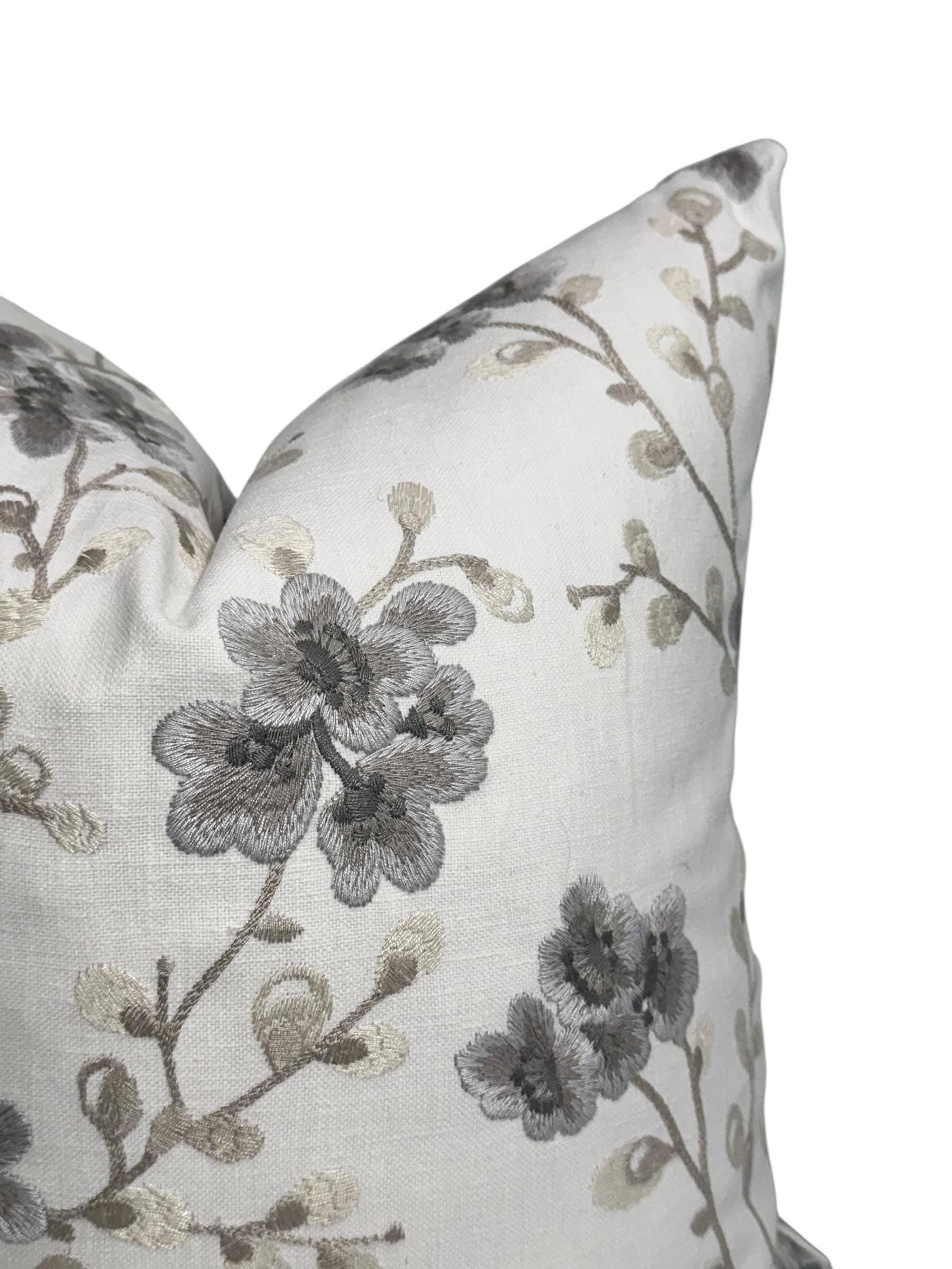 Embroidered Floral Pillow Cover: Linen Look, Farmhouse Decor