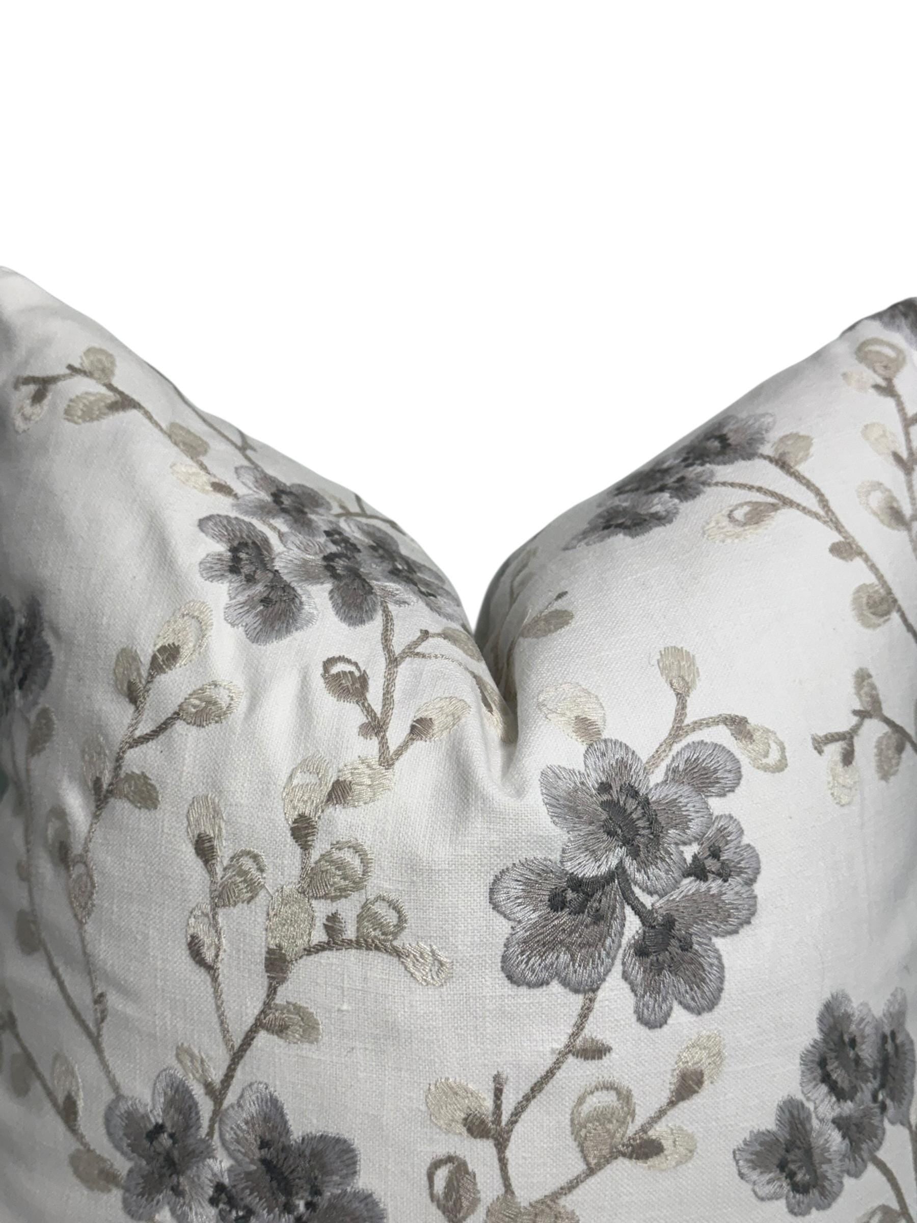 Embroidered Floral Pillow Cover: Linen Look, Farmhouse Decor