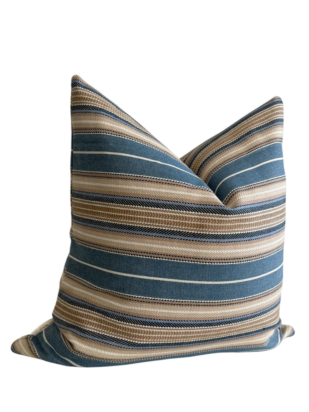 Blue Beige Striped Woven Pillow Cover, Coastal Farmhouse Decor