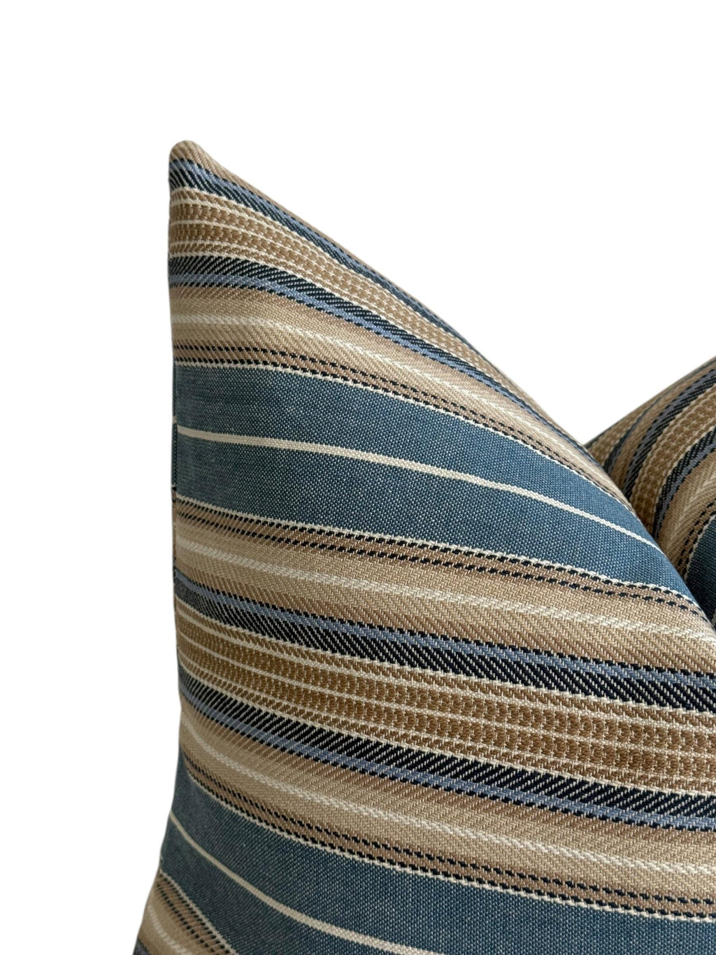 Blue Beige Striped Woven Pillow Cover, Coastal Farmhouse Decor