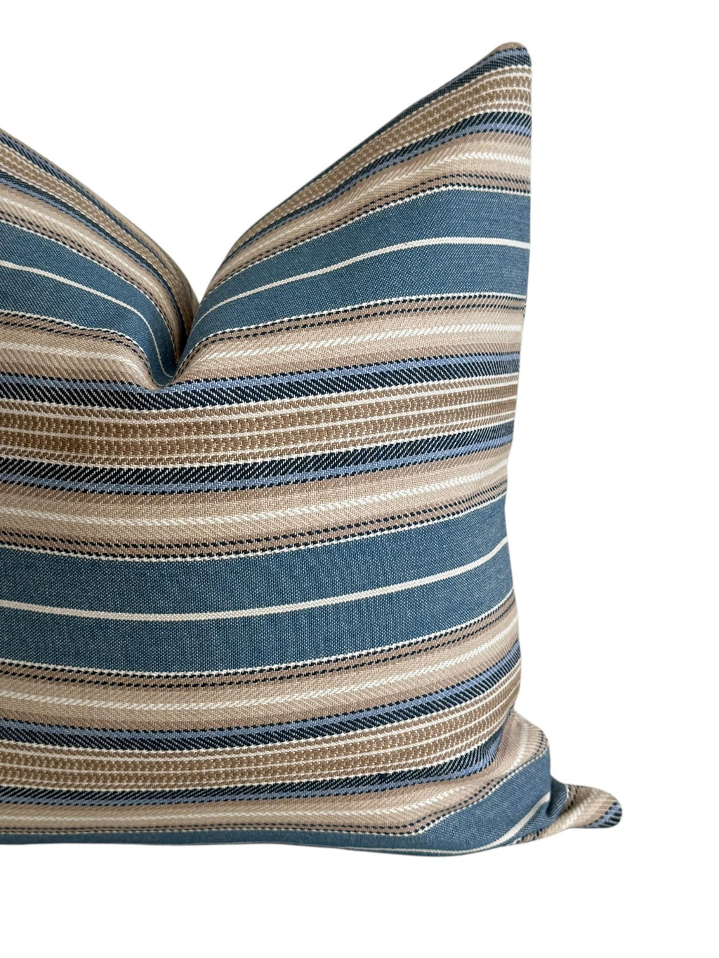 Blue Beige Striped Woven Pillow Cover, Coastal Farmhouse Decor