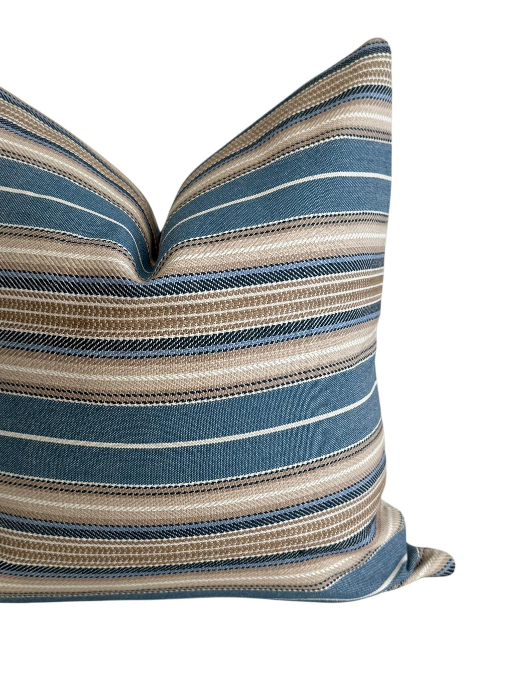 Blue Beige Striped Woven Pillow Cover, Coastal Farmhouse Decor