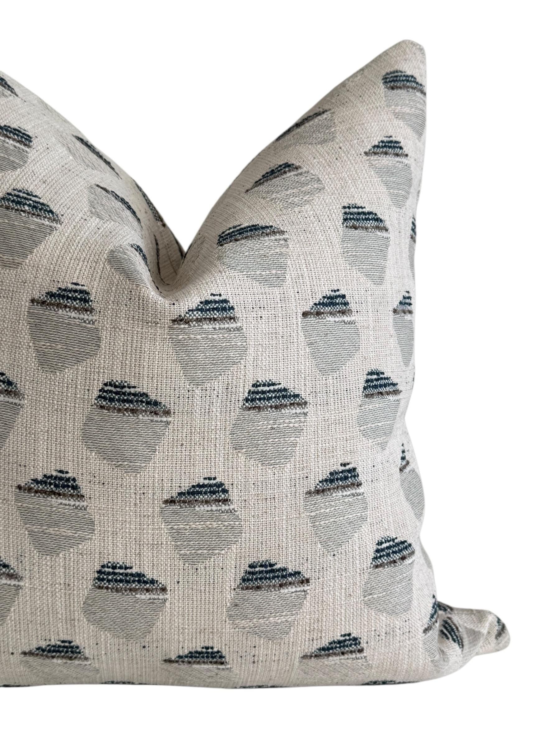 Geometric Woven Pillow Cover, Gray Blue Acorn Print, Modern Farmhouse Decor