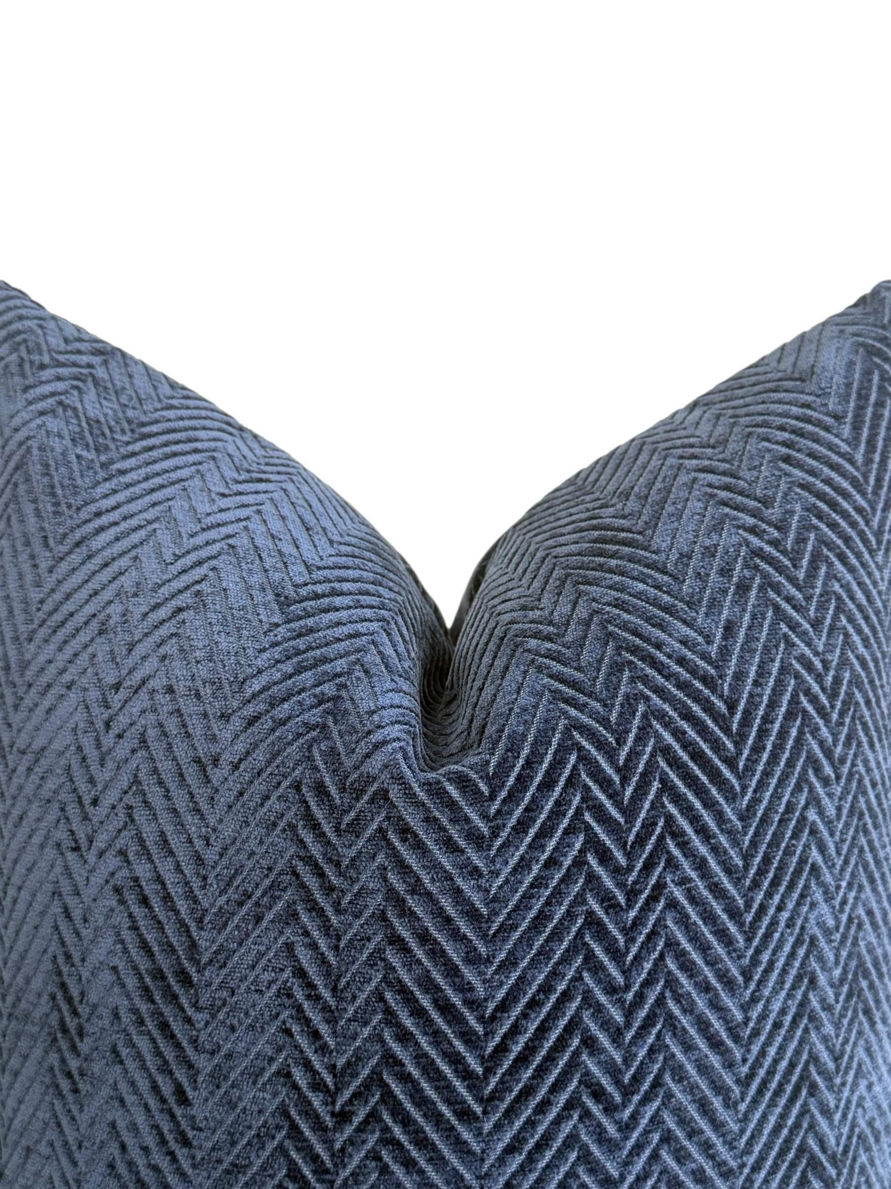 Navy Blue Velvet Pillow Cover, Herringbone Textured Cushion, Modern Luxury Throw Pillow, Soft Velvet Sofa Decor, Deep Blue Accent Pillow