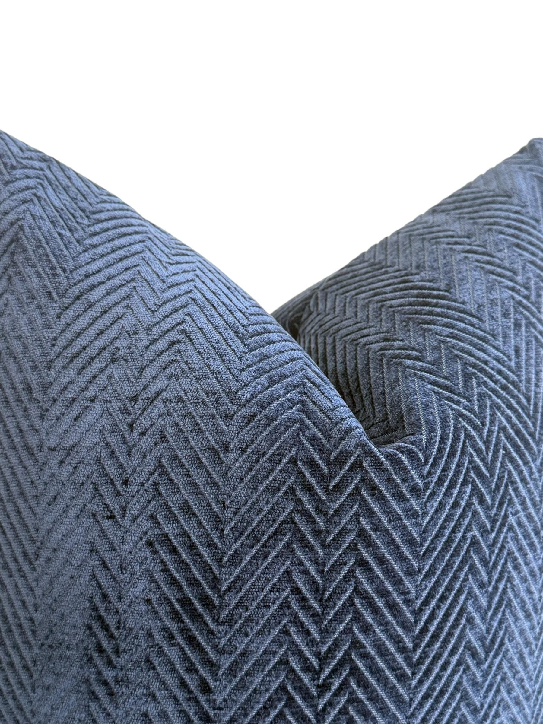 Navy Blue Velvet Pillow Cover, Herringbone Textured Cushion, Modern Luxury Throw Pillow, Soft Velvet Sofa Decor, Deep Blue Accent Pillow