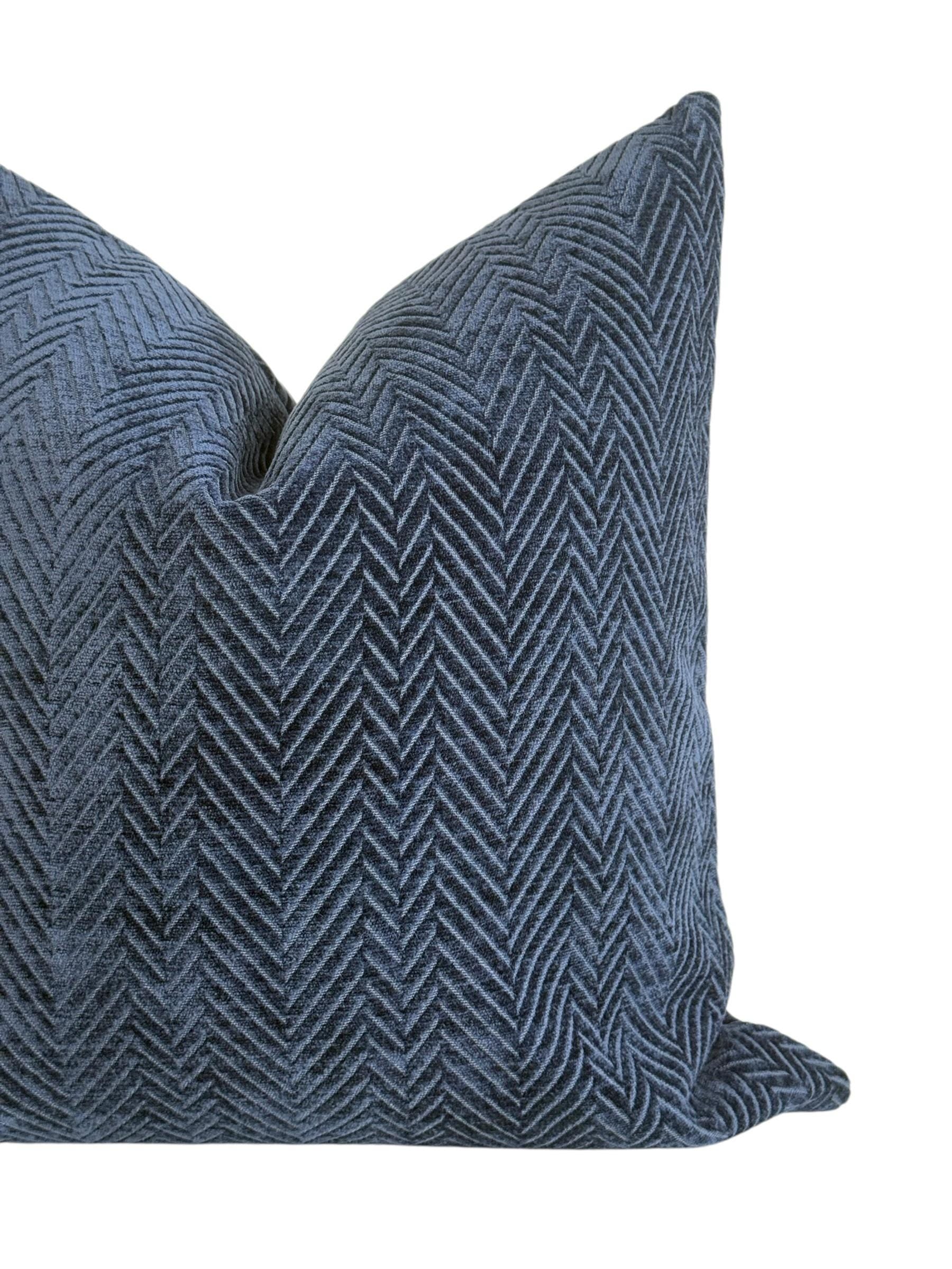 Navy Blue Velvet Pillow Cover, Herringbone Textured Cushion, Modern Luxury Throw Pillow, Soft Velvet Sofa Decor, Deep Blue Accent Pillow