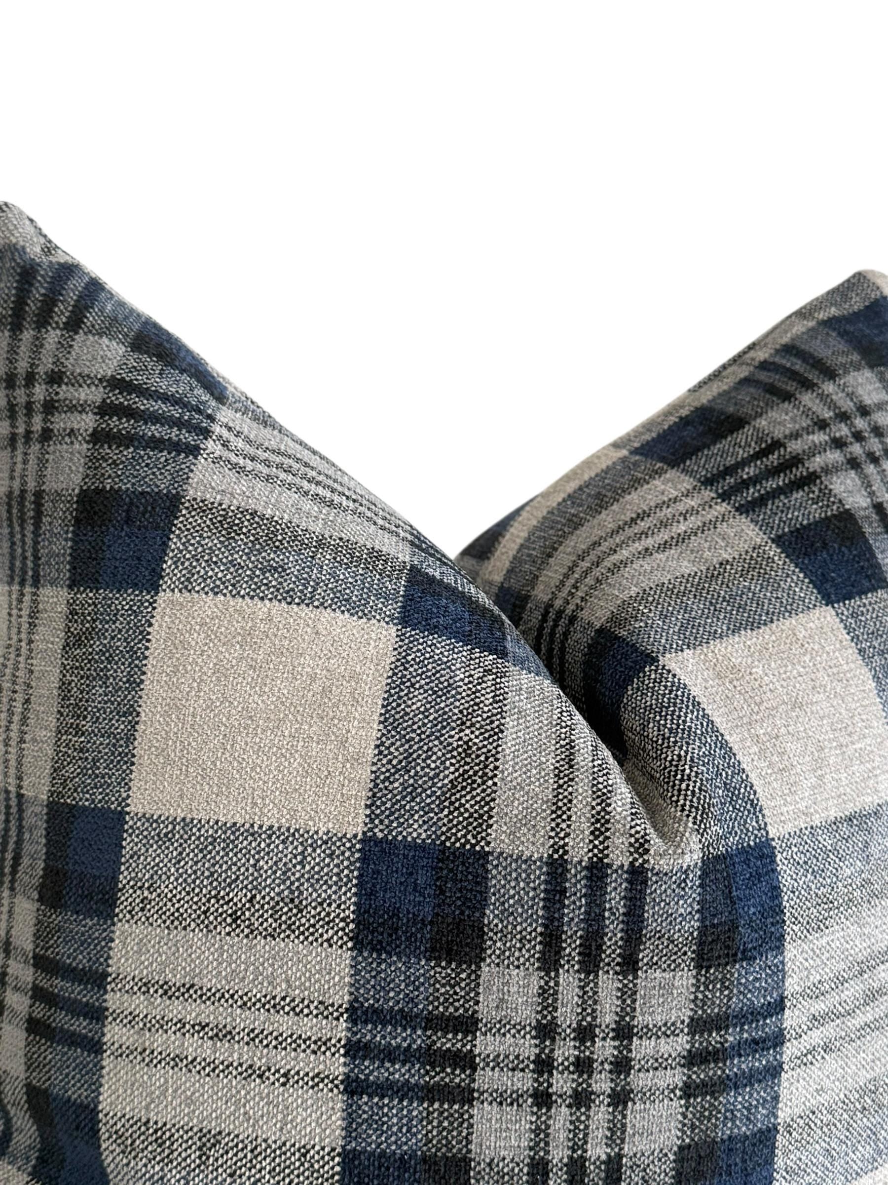 Blue and Gray Plaid Pillow Cover, Wool-Look Check Cushion, Modern Farmhouse Throw Pillow, Cozy Cabin Decor, Navy Tartan Accent Pillow