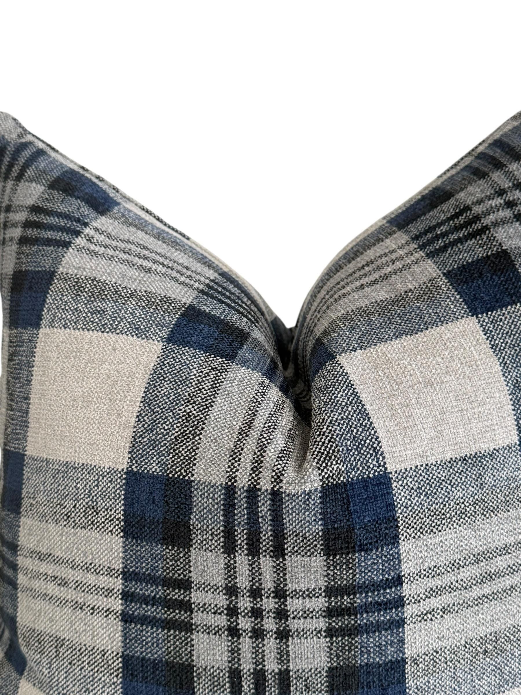 Blue and Gray Plaid Pillow Cover, Wool-Look Check Cushion, Modern Farmhouse Throw Pillow, Cozy Cabin Decor, Navy Tartan Accent Pillow