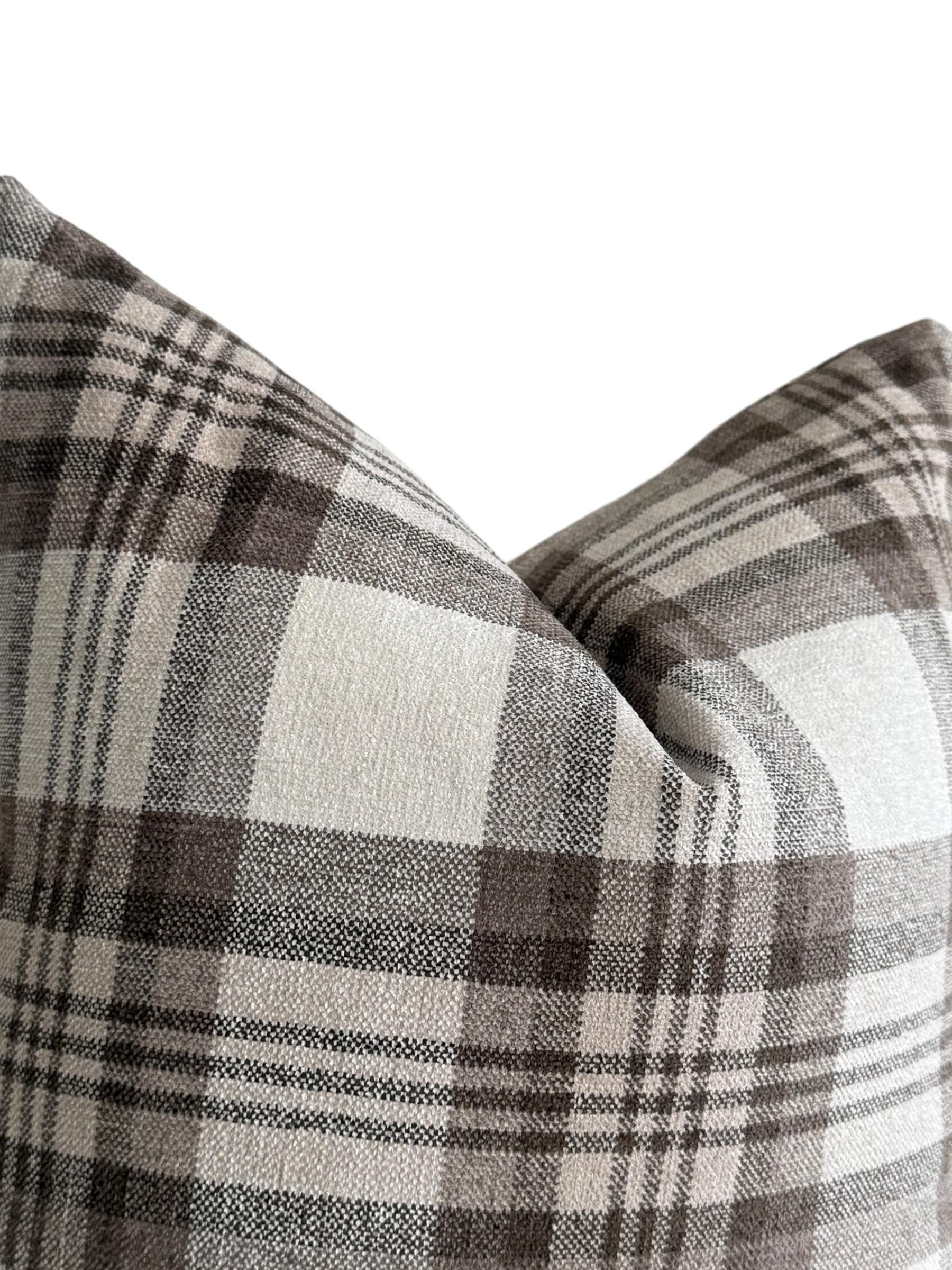 Brown and Cream Plaid Pillow Cover, Neutral Check Cushion, Rustic Farmhouse Throw Pillow, Cozy Cabin Decor, Wool-Look Tartan Pillow