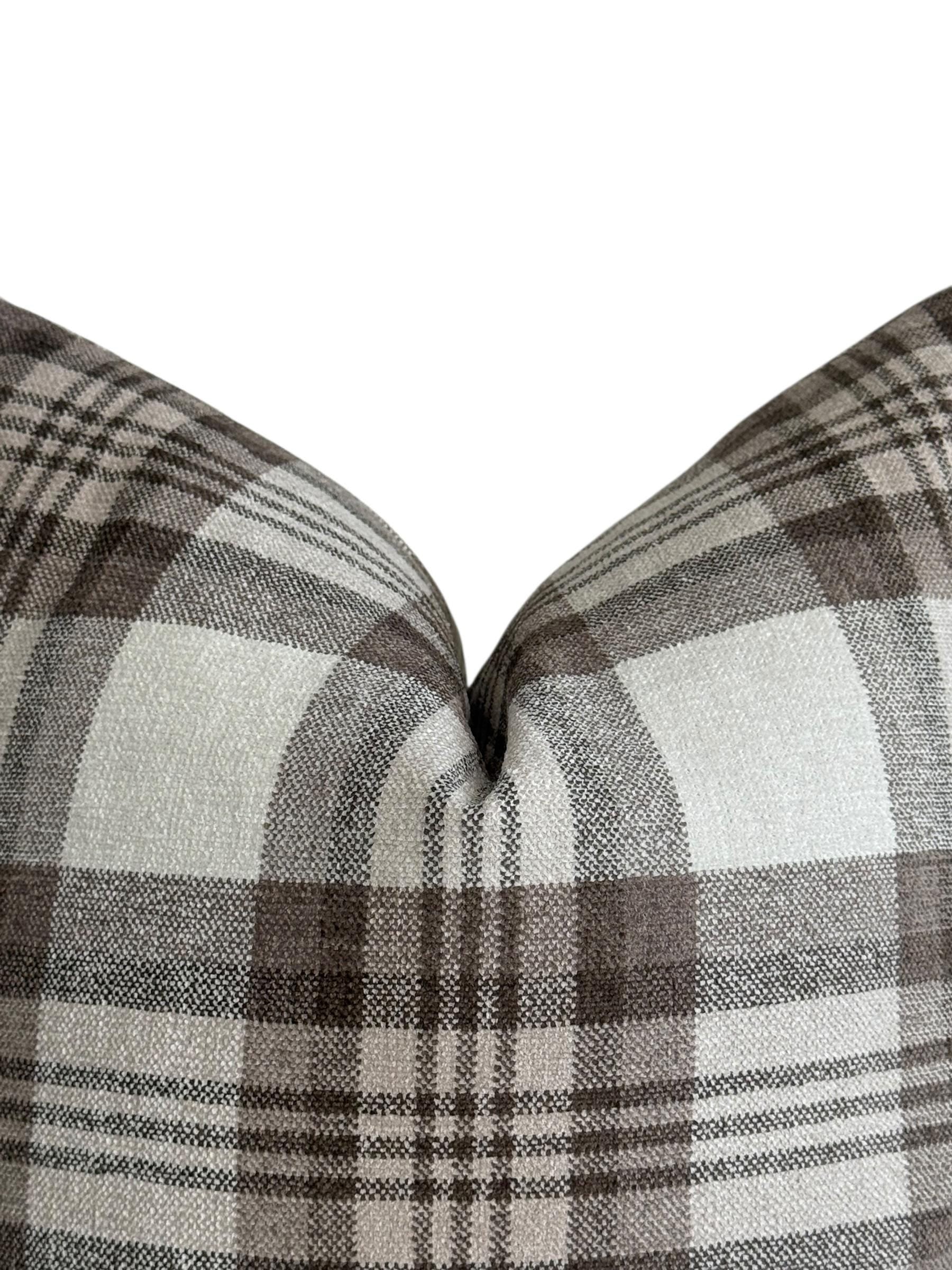 Brown and Cream Plaid Pillow Cover, Neutral Check Cushion, Rustic Farmhouse Throw Pillow, Cozy Cabin Decor, Wool-Look Tartan Pillow