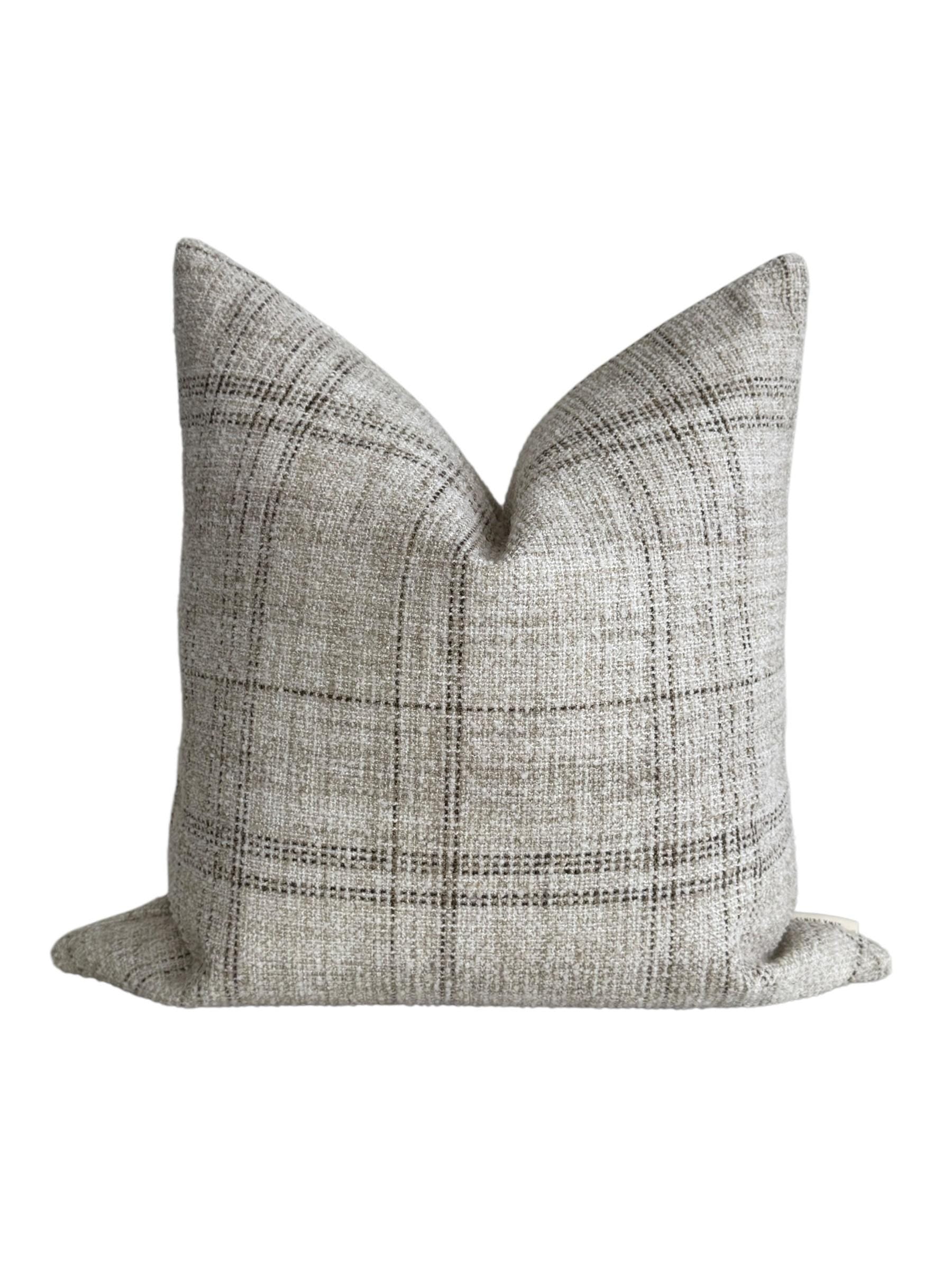 Neutral Plaid Pillow Cover, Beige and Gray Textured Cushion, Modern Farmhouse Throw Pillow, Minimalist Sofa Decor, Linen Look Accent Pillow