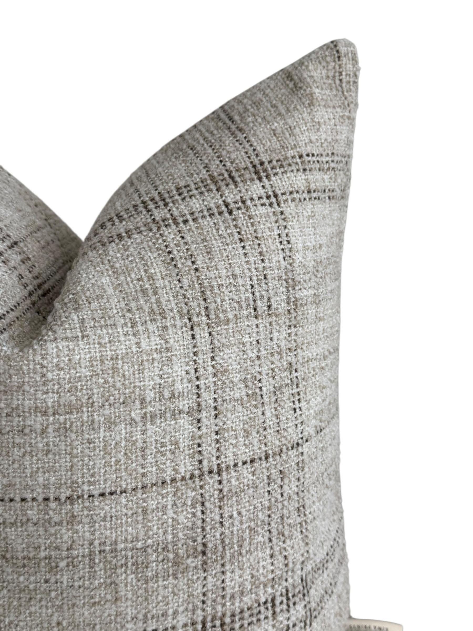 Neutral Plaid Pillow Cover, Beige and Gray Textured Cushion, Modern Farmhouse Throw Pillow, Minimalist Sofa Decor, Linen Look Accent Pillow