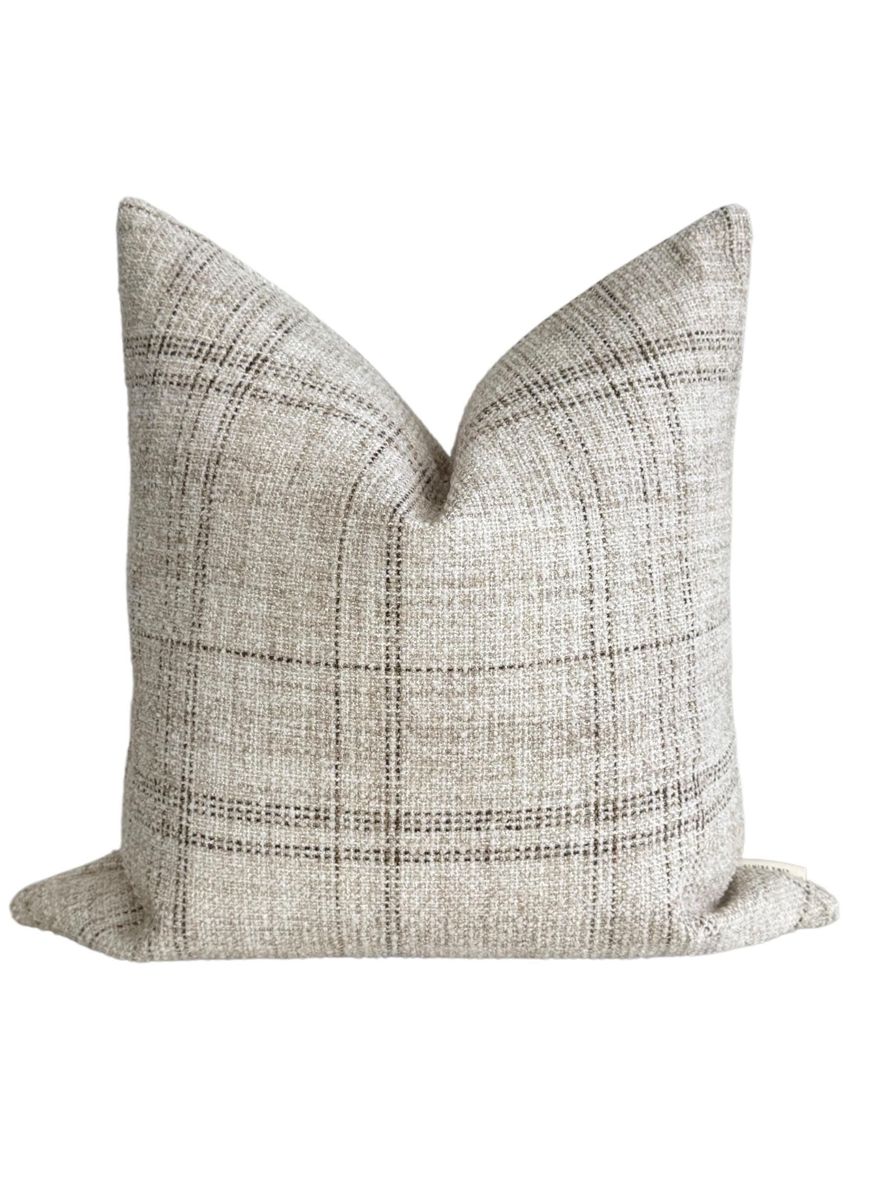 Neutral Plaid Pillow Cover, Beige and Gray Textured Cushion, Modern Farmhouse Throw Pillow, Minimalist Sofa Decor, Linen Look Accent Pillow