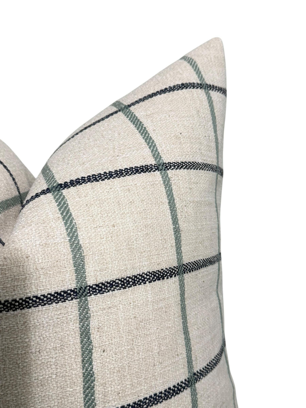 Cream Plaid Pillow Cover: Modern Farmhouse Green-Blue Check Cushion
