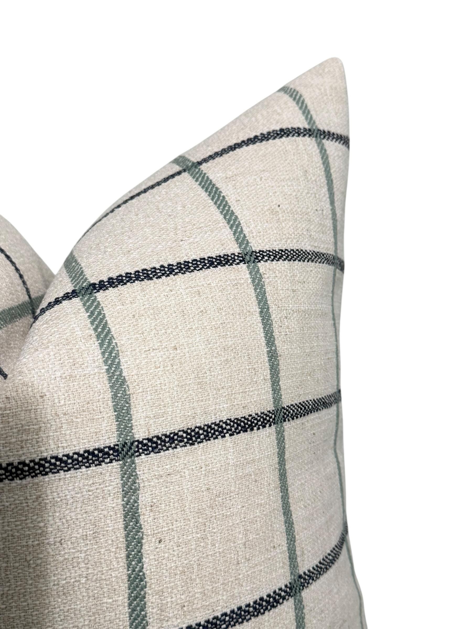 Cream Plaid Pillow Cover: Modern Farmhouse Green-Blue Check Cushion