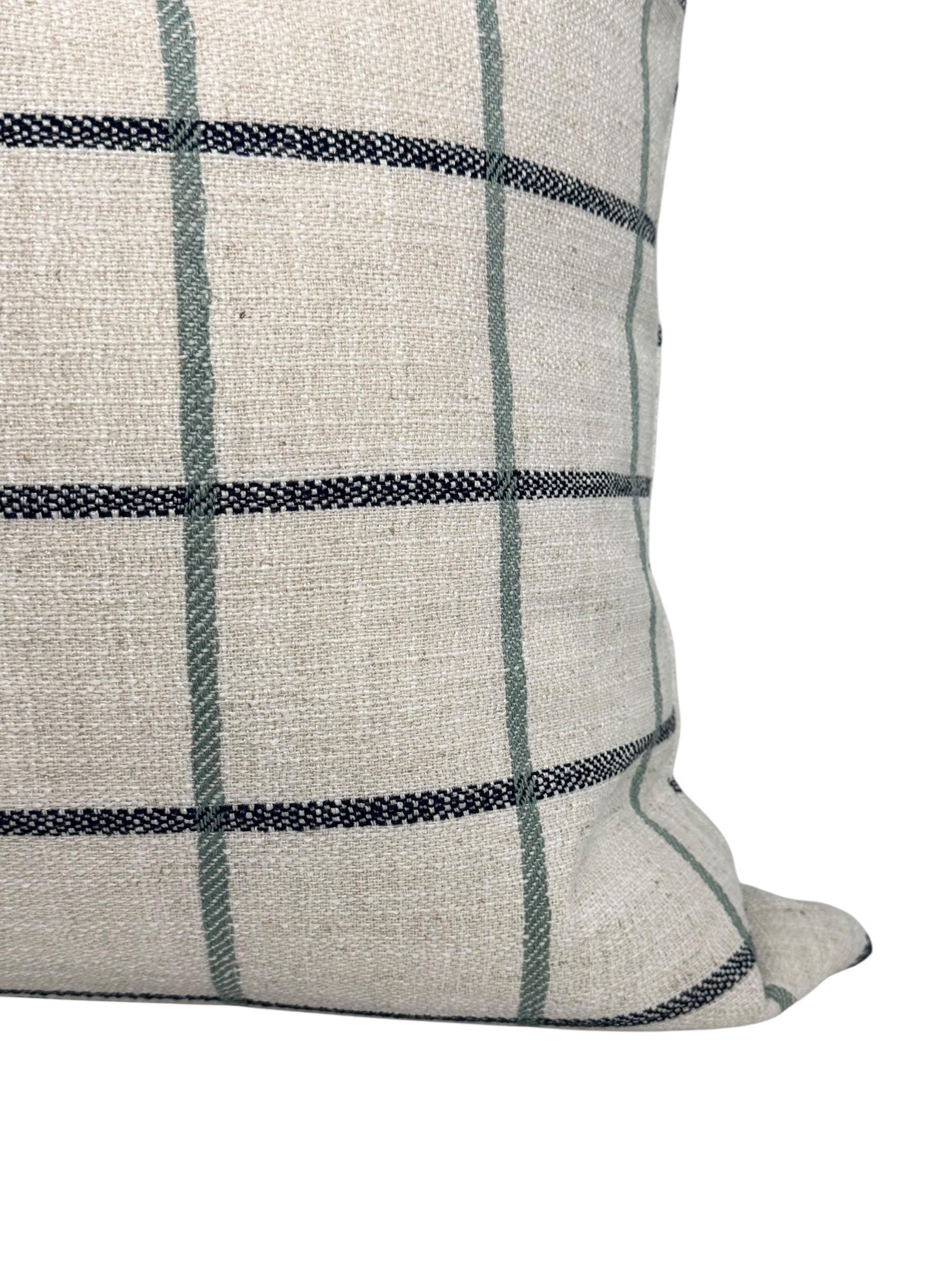 Cream Plaid Pillow Cover: Modern Farmhouse Green-Blue Check Cushion
