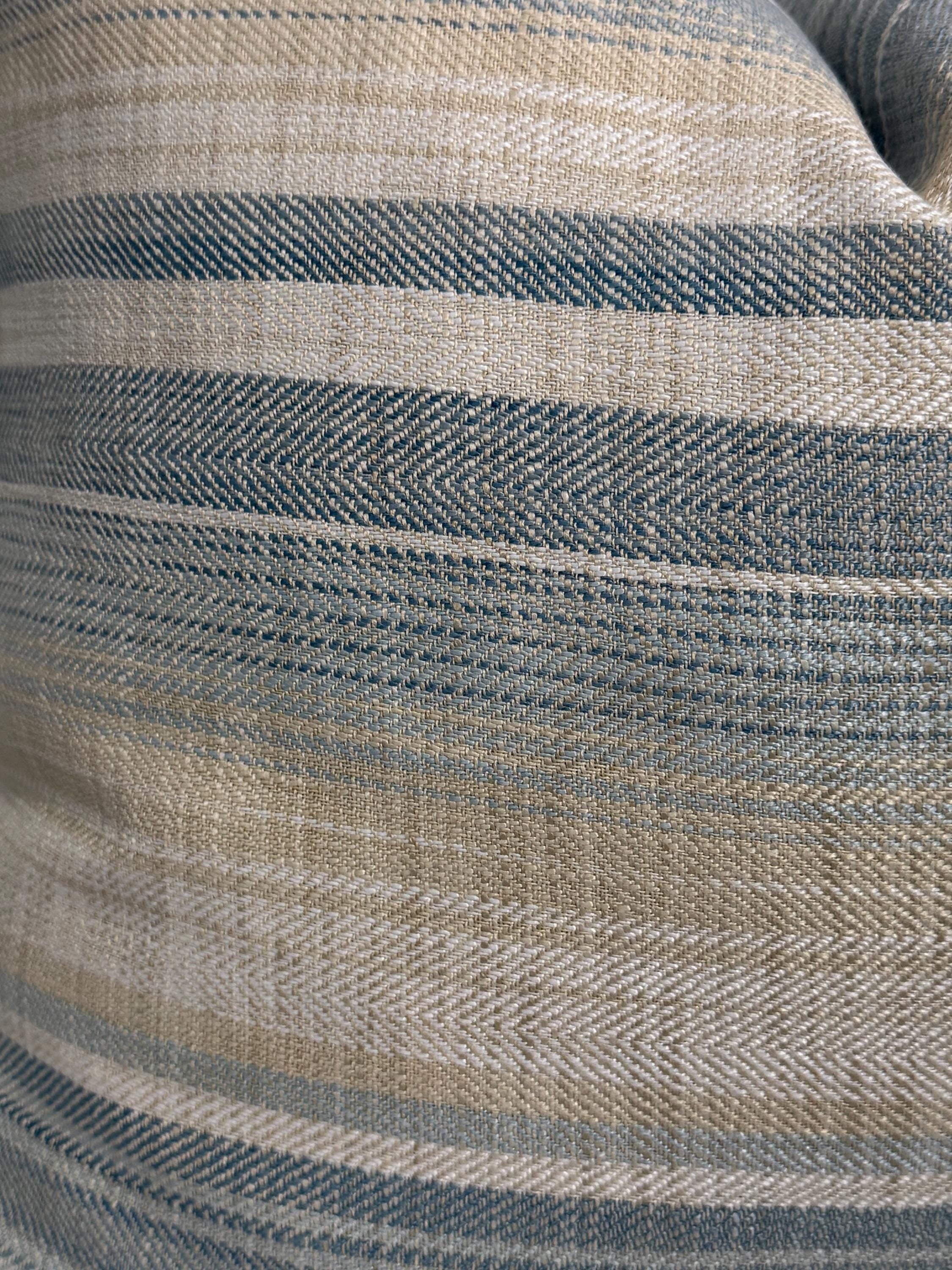Handmade Blue and Beige Striped Pillow Cover: Woven Coastal Decor