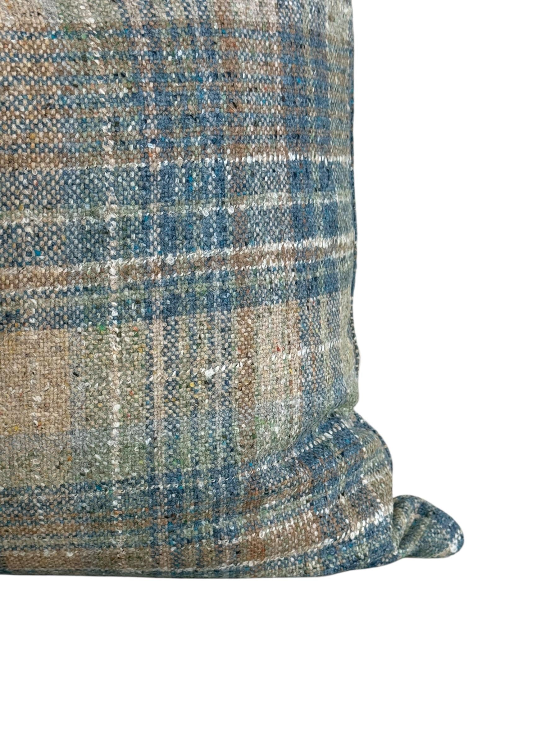 Blue and Beige Plaid Pillow Cover, Wool-Look Check Cushion, Rustic Farmhouse Pillow, Cozy Cabin Decor, Tartan Accent, Neutral Plaid Cushion