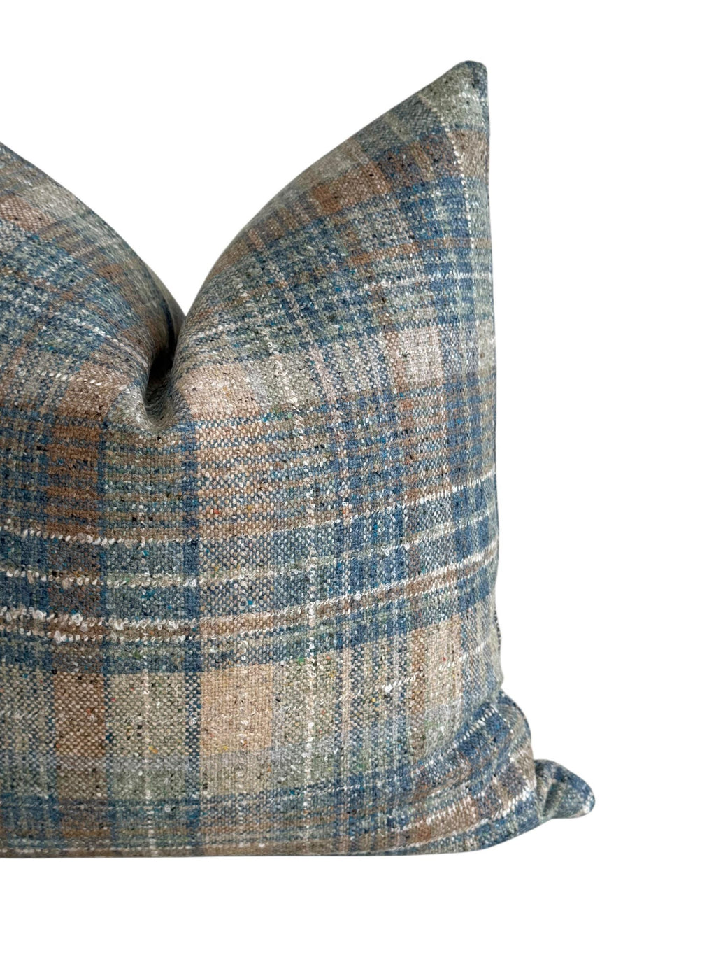 Blue and Beige Plaid Pillow Cover, Wool-Look Check Cushion, Rustic Farmhouse Pillow, Cozy Cabin Decor, Tartan Accent, Neutral Plaid Cushion