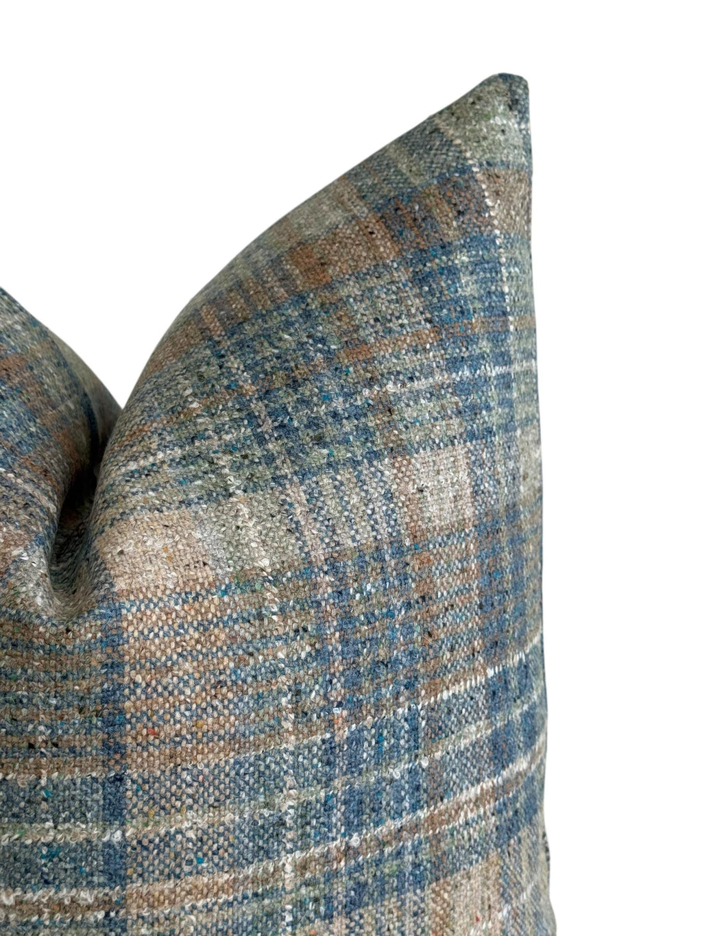 Blue and Beige Plaid Pillow Cover, Wool-Look Check Cushion, Rustic Farmhouse Pillow, Cozy Cabin Decor, Tartan Accent, Neutral Plaid Cushion