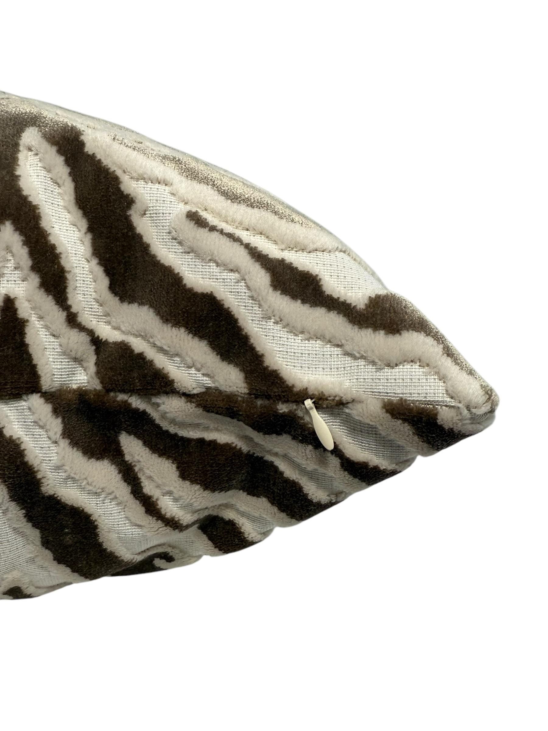 Handmade Velvet Zebra Print Pillow Cover: Taupe & Cream Cushion
