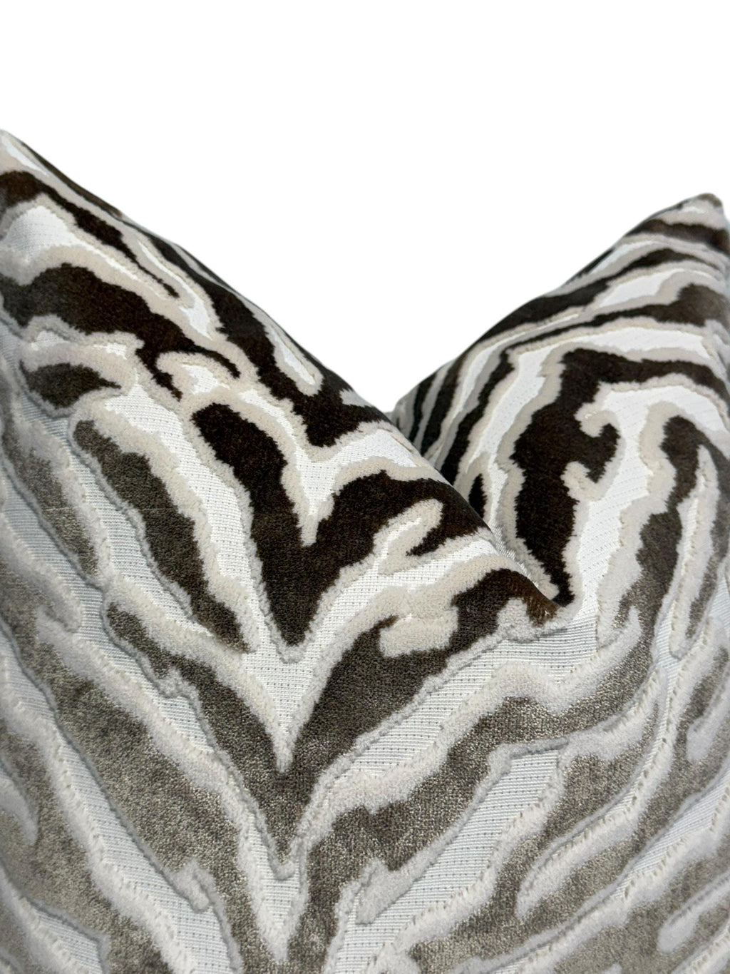 Handmade Velvet Zebra Print Pillow Cover: Taupe & Cream Cushion