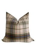 Beige Plaid Pillow Cover, Olive and Blue Check Cushion, Rustic Farmhouse Throw Pillow, Cozy Cabin Decor, Wool-Look Tartan Accent Pillow