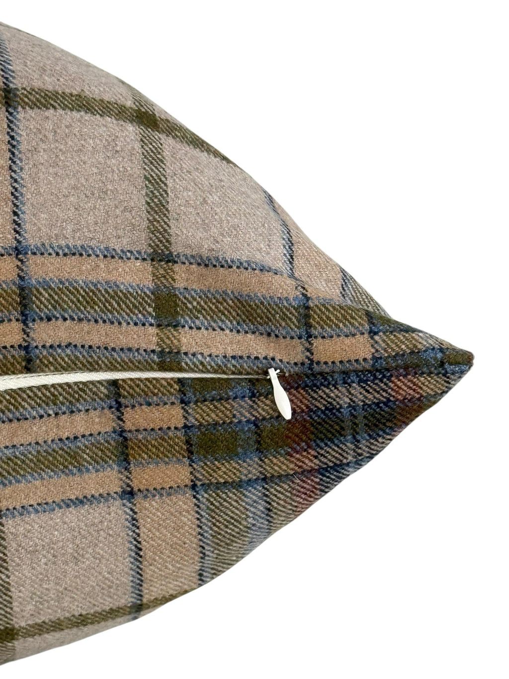 Beige Plaid Pillow Cover, Olive and Blue Check Cushion, Rustic Farmhouse Throw Pillow, Cozy Cabin Decor, Wool-Look Tartan Accent Pillow