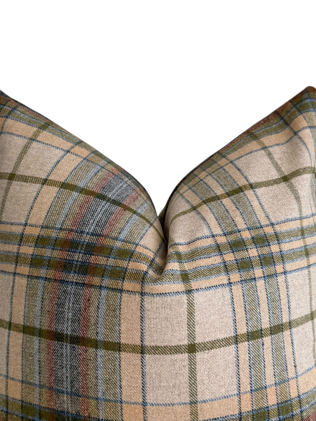 Beige Plaid Pillow Cover, Olive and Blue Check Cushion, Rustic Farmhouse Throw Pillow, Cozy Cabin Decor, Wool-Look Tartan Accent Pillow