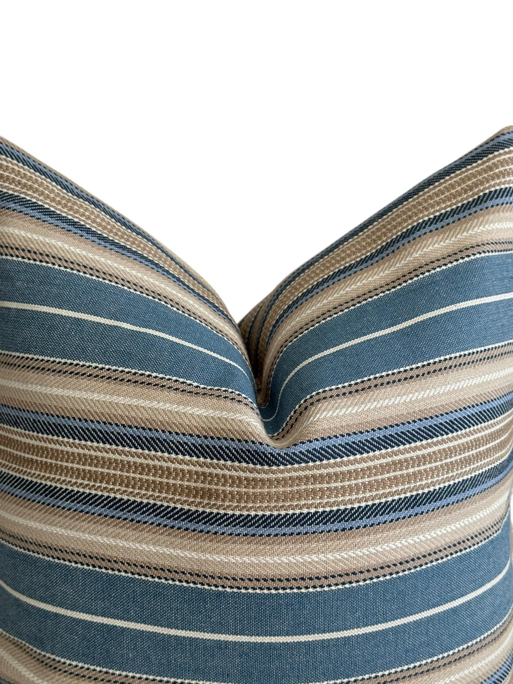 Blue Beige Striped Woven Pillow Cover, Coastal Farmhouse Decor