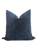 Navy Blue Velvet Pillow Cover, Herringbone Textured Cushion, Modern Luxury Throw Pillow, Soft Velvet Sofa Decor, Deep Blue Accent Pillow