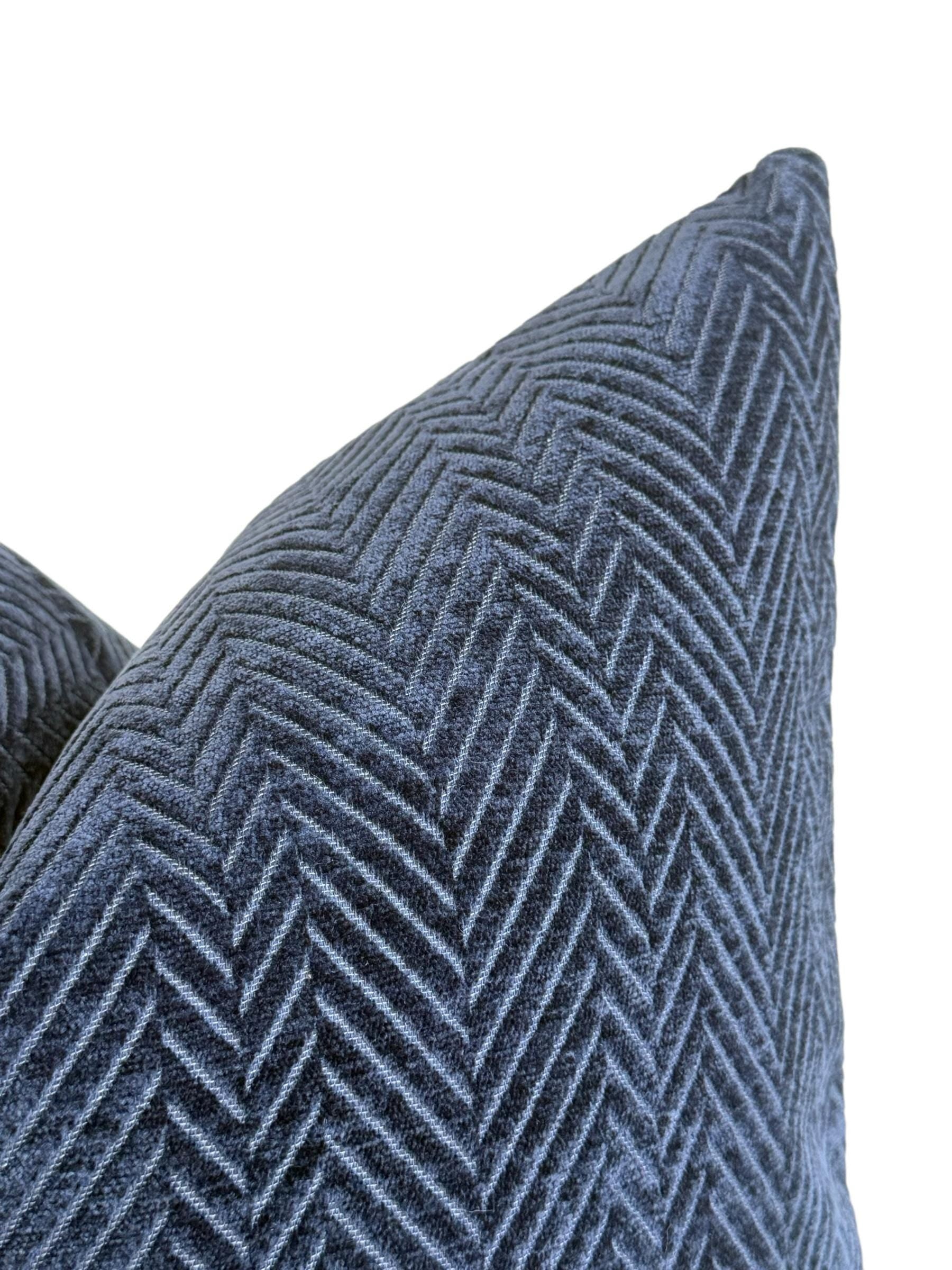Navy Blue Velvet Pillow Cover, Herringbone Textured Cushion, Modern Luxury Throw Pillow, Soft Velvet Sofa Decor, Deep Blue Accent Pillow