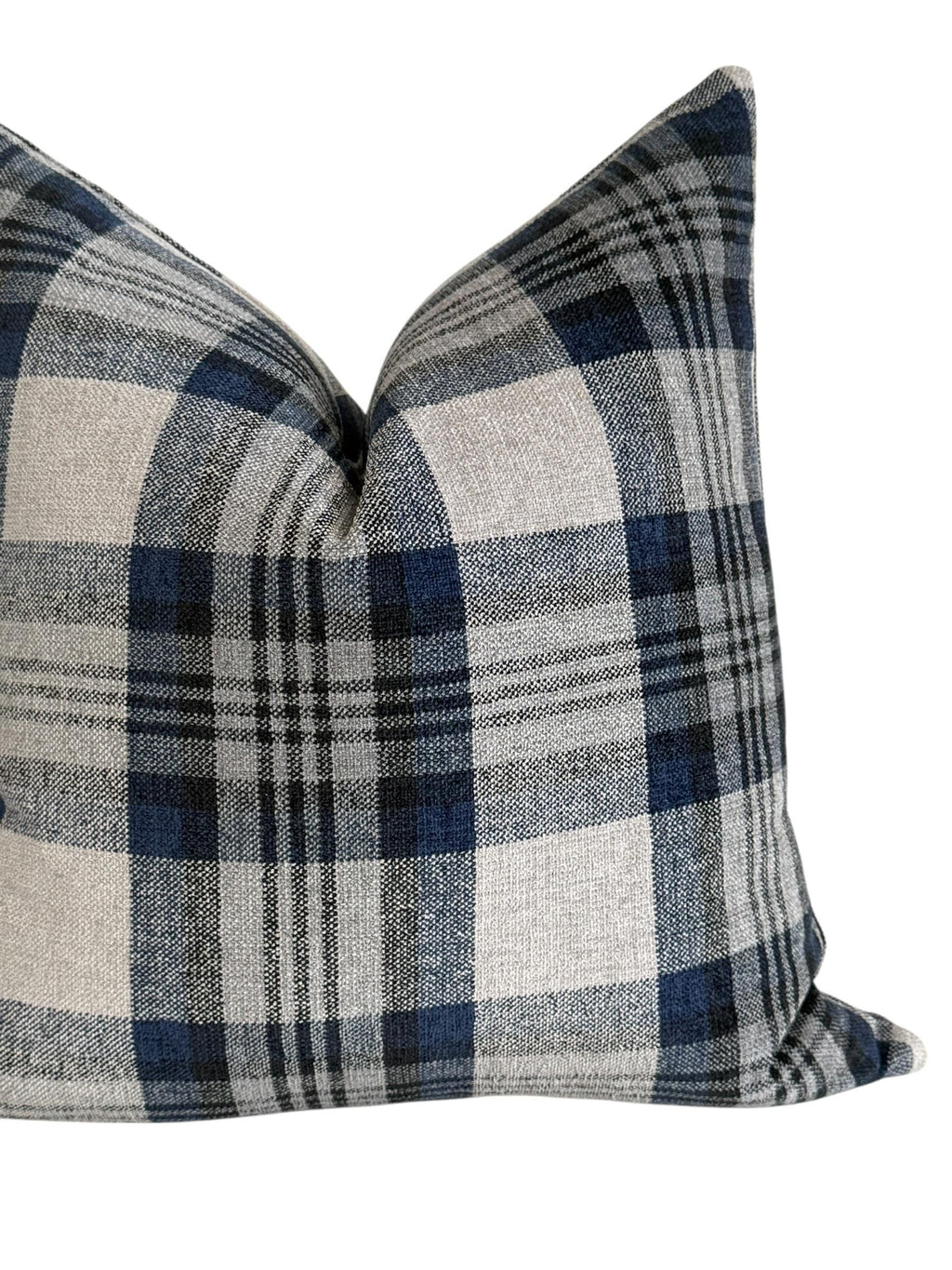 Blue and Gray Plaid Pillow Cover, Wool-Look Check Cushion, Modern Farmhouse Throw Pillow, Cozy Cabin Decor, Navy Tartan Accent Pillow