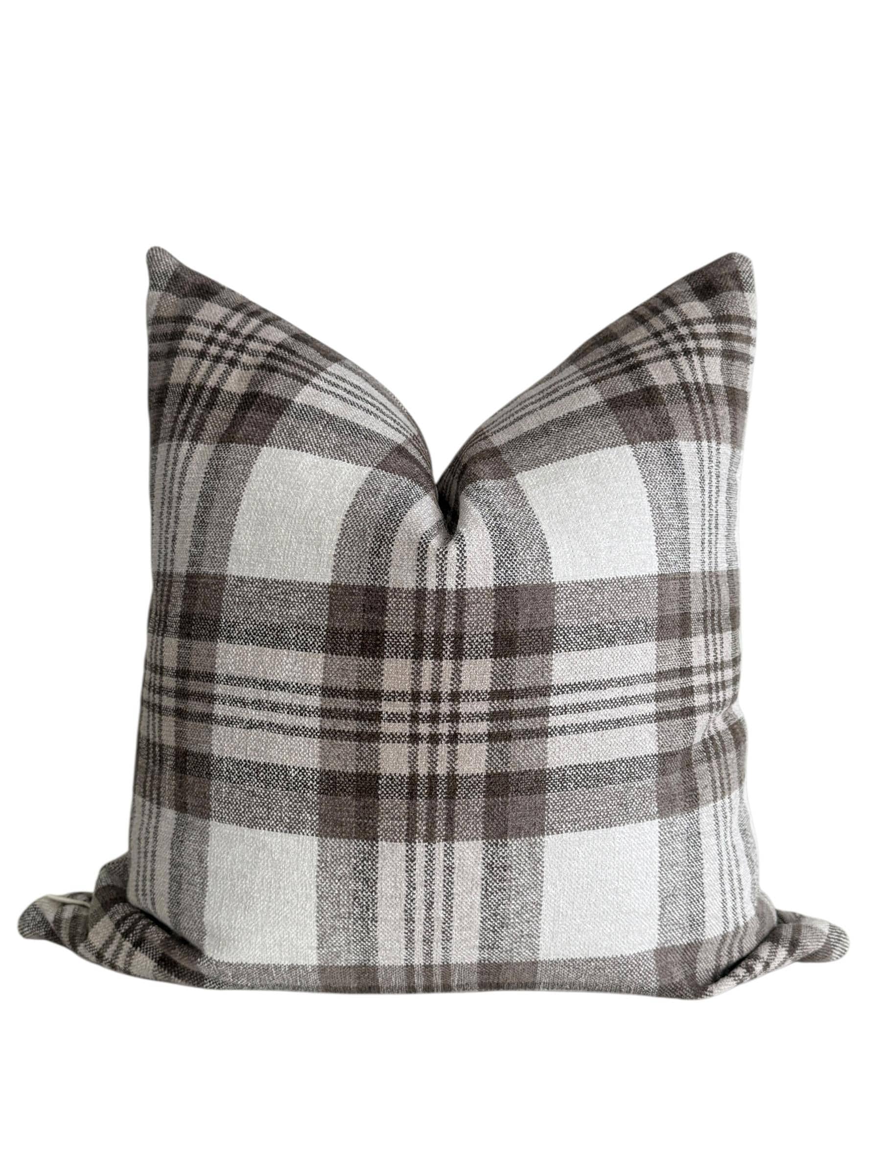 Brown and Cream Plaid Pillow Cover, Neutral Check Cushion, Rustic Farmhouse Throw Pillow, Cozy Cabin Decor, Wool-Look Tartan Pillow
