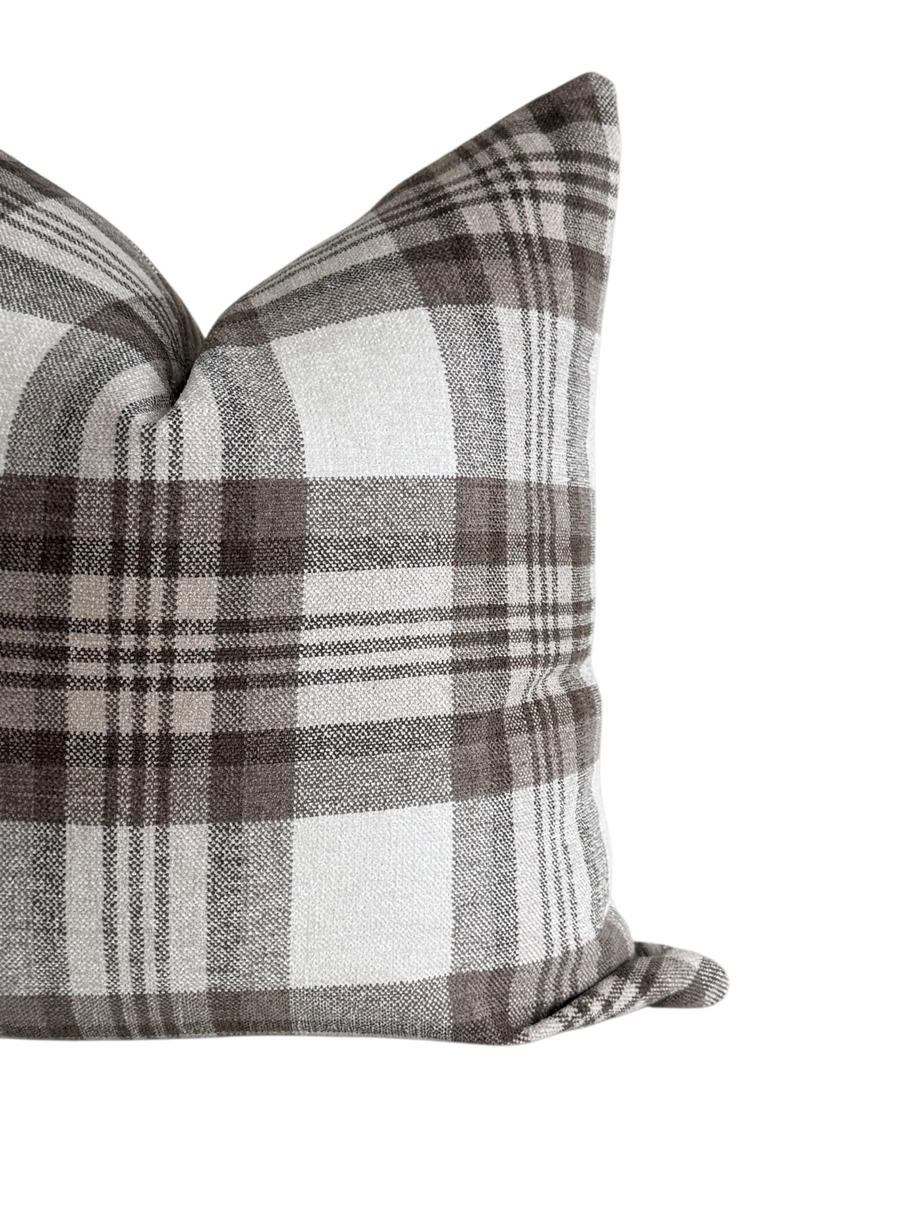 Brown and Cream Plaid Pillow Cover, Neutral Check Cushion, Rustic Farmhouse Throw Pillow, Cozy Cabin Decor, Wool-Look Tartan Pillow