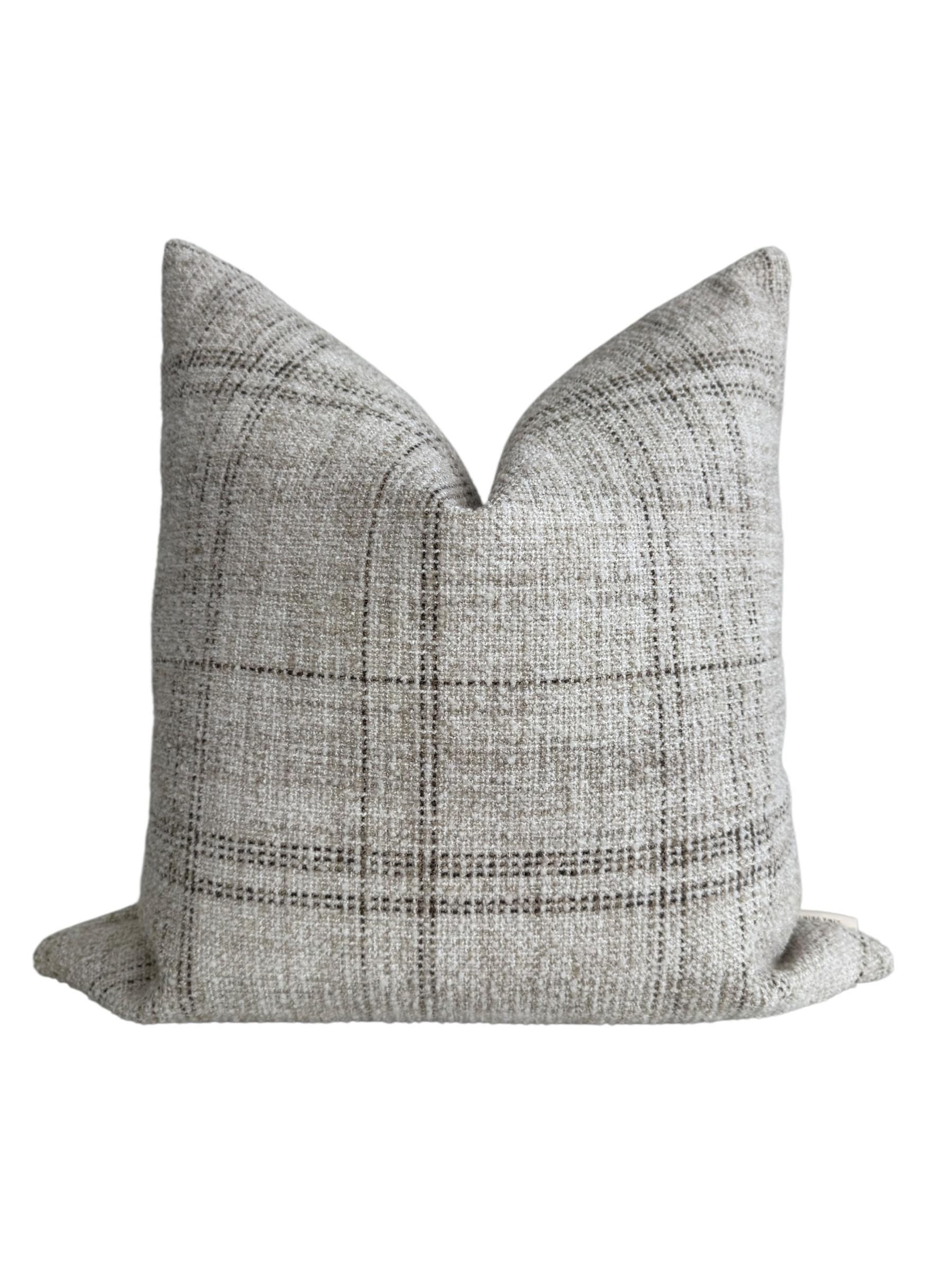 Neutral Plaid Pillow Cover, Beige and Gray Textured Cushion, Modern Farmhouse Throw Pillow, Minimalist Sofa Decor, Linen Look Accent Pillow