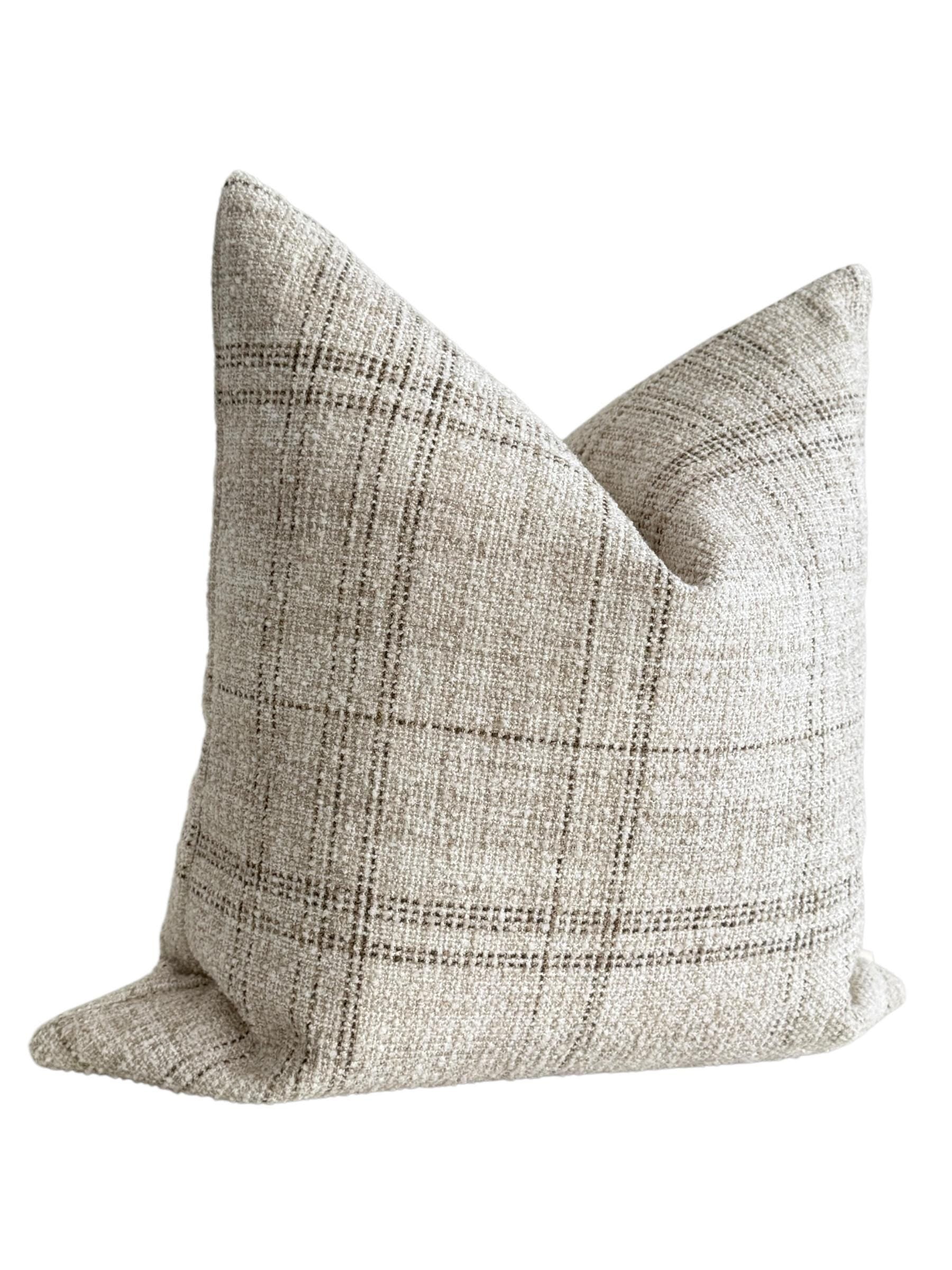 Neutral Plaid Pillow Cover, Beige and Gray Textured Cushion, Modern Farmhouse Throw Pillow, Minimalist Sofa Decor, Linen Look Accent Pillow