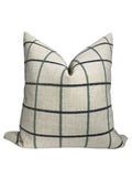 Cream Plaid Pillow Cover: Modern Farmhouse Green-Blue Check Cushion