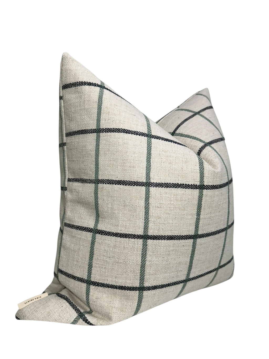 Cream Plaid Pillow Cover: Modern Farmhouse Green-Blue Check Cushion