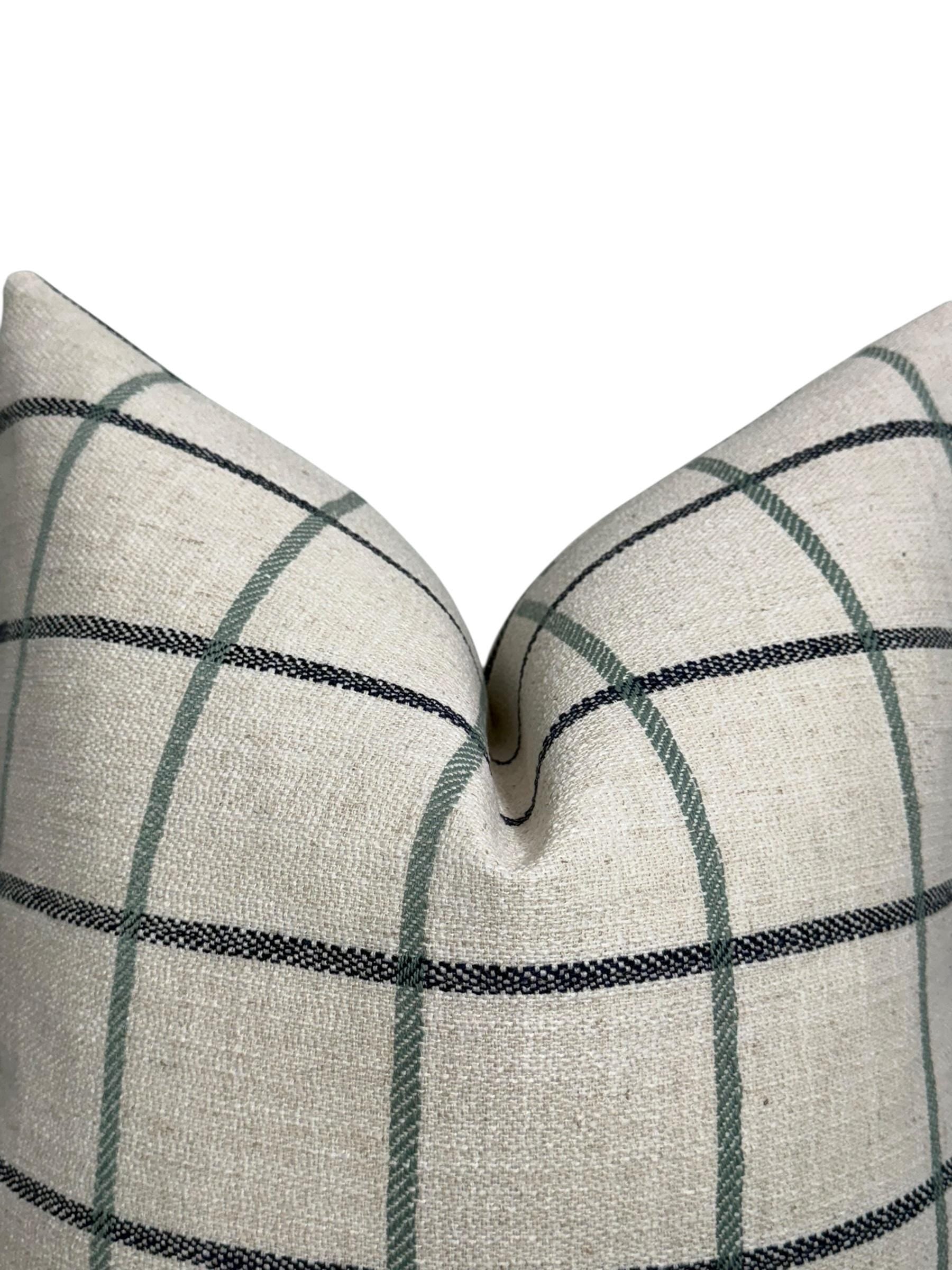 Cream Plaid Pillow Cover: Modern Farmhouse Green-Blue Check Cushion
